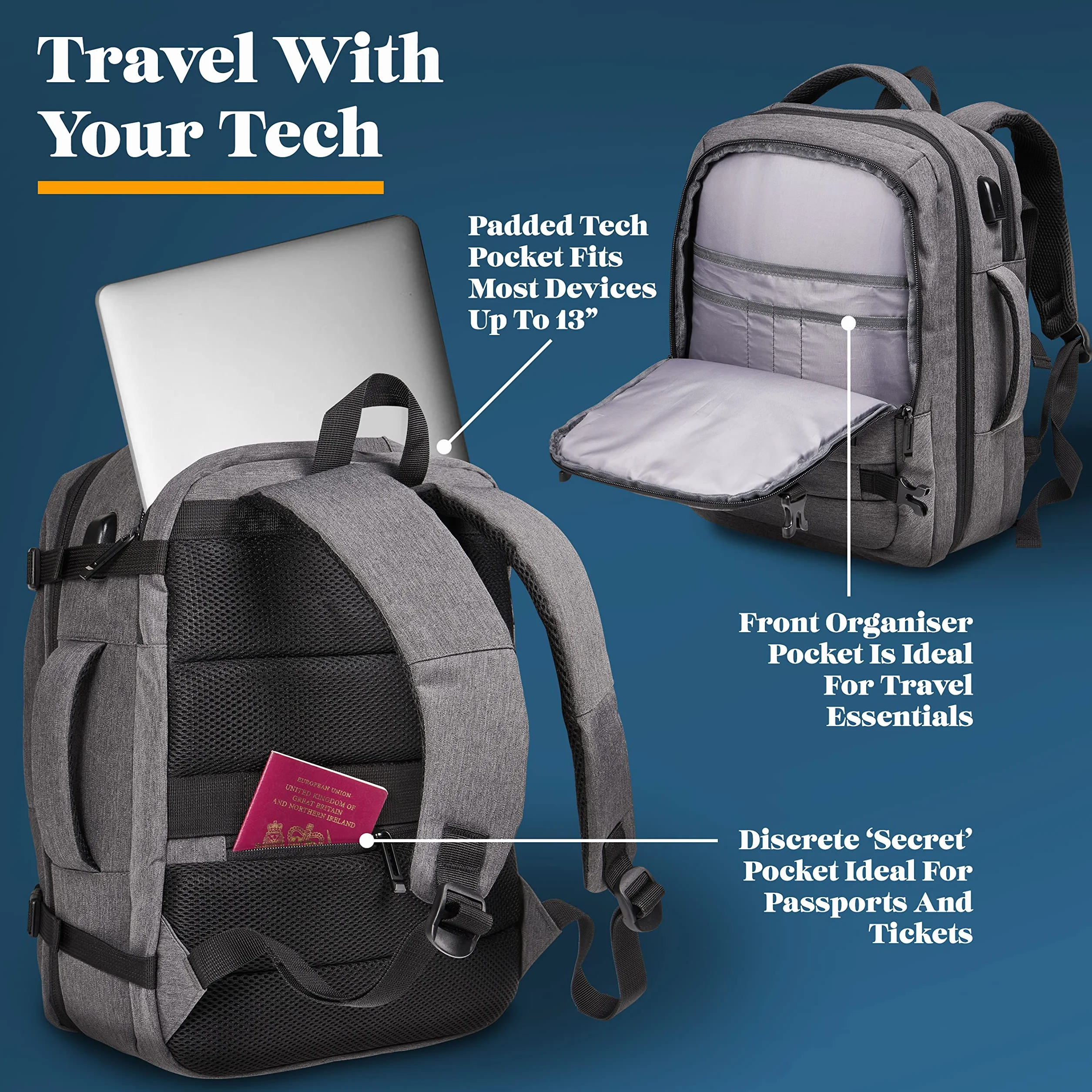 Cabin Max Svalbard Torba kabinowa 40 x 30 x 20 cm pasuje do Wizz Air i Easyjet Szary