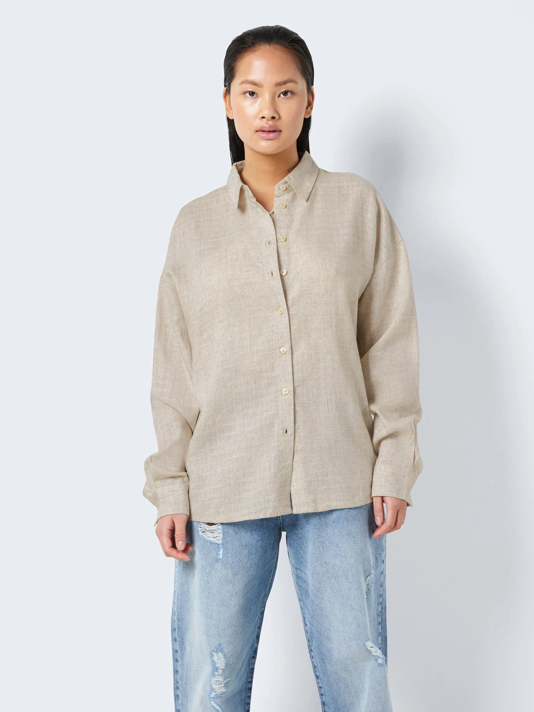 Noisy may Damska koszula Nmleilani L/S Loose Shirt WVN Noos, naturalny, M