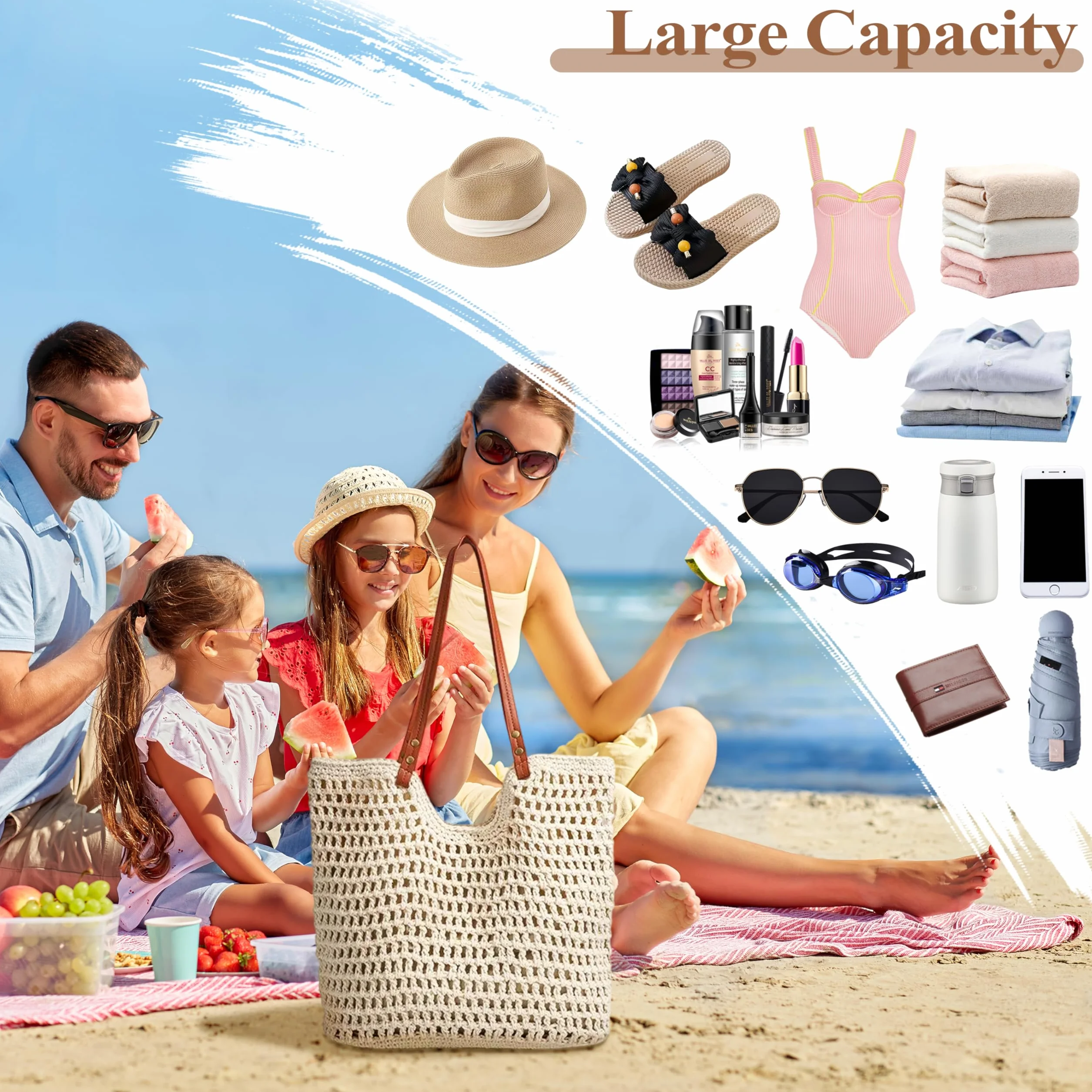 Damska dzianinowa torba na ramię Boho Sea Bag plażowa pleciona tote hobo