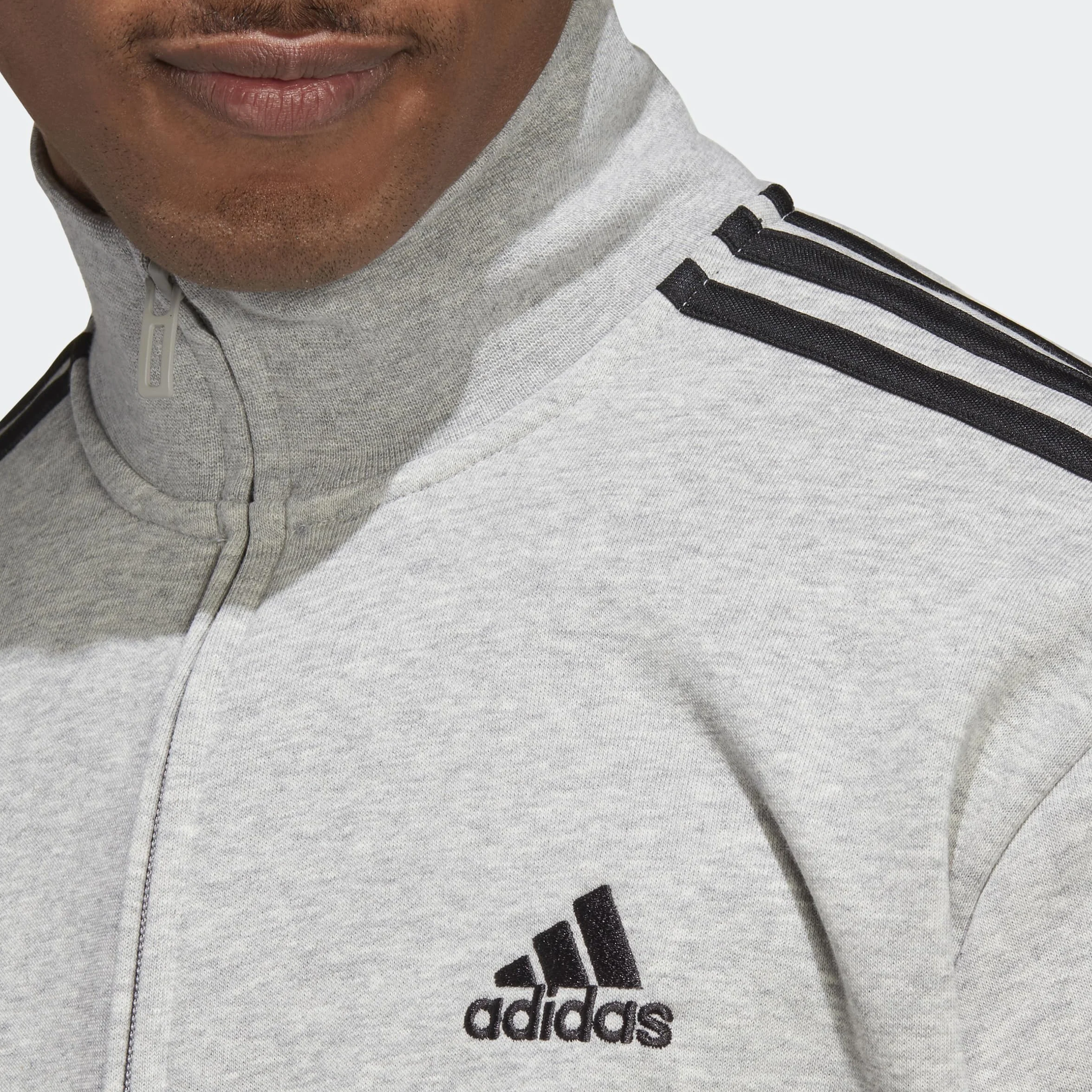 adidas Mężczyźni Basic 3-Stripes French Terry Track Suit, Medium Grey Heather/Black, L