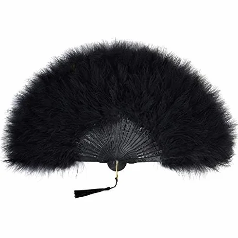 BABEYOND Damski wachlarz ręczny w stylu vintage w stylu lat 20. XX wieku, marabou, pióra, kostium Gatsby, akcesoria, czarny uchwyt
