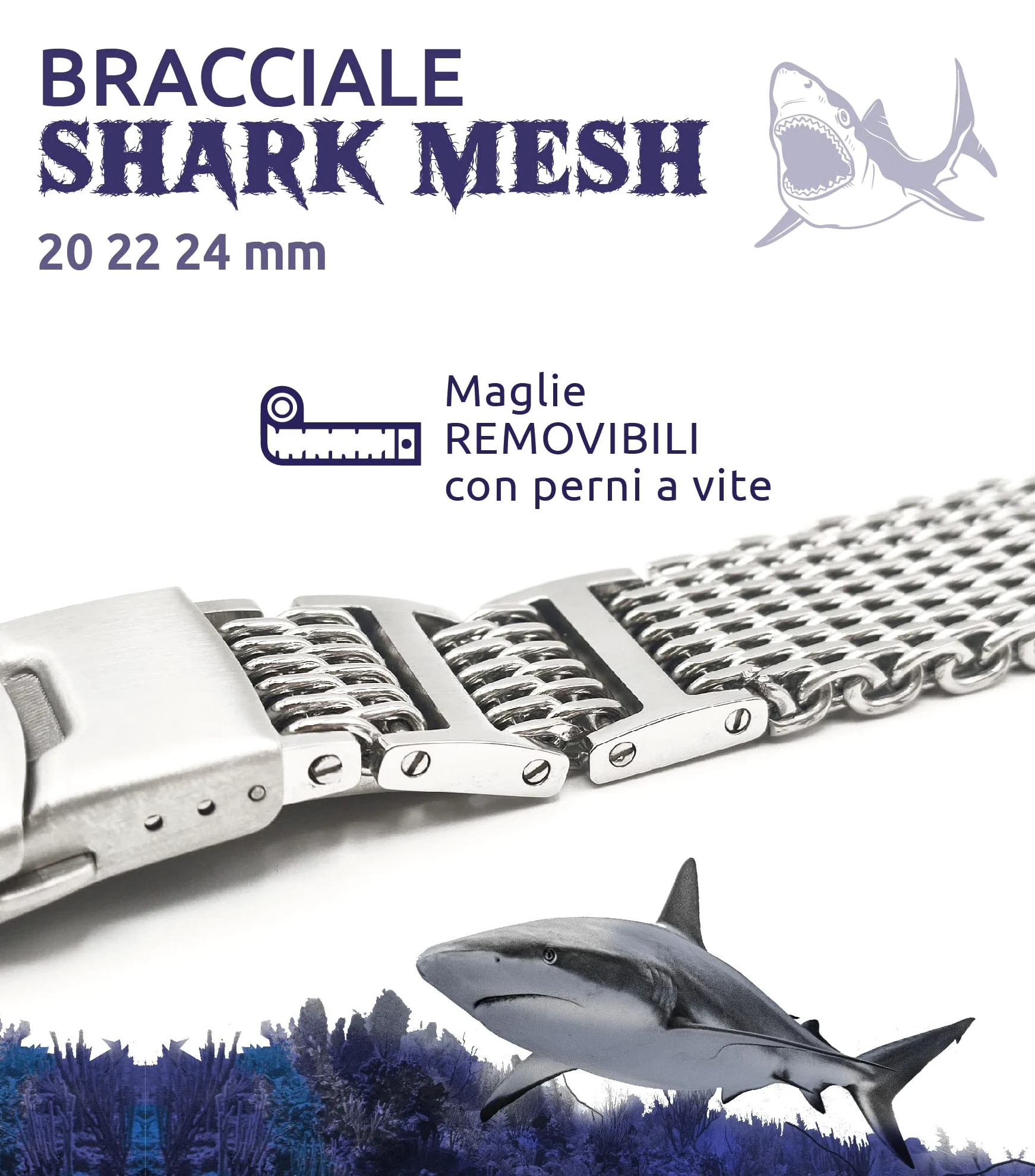 Bransoletka Shark Mesh ze stali nierdzewnej ONE More STRAP 20mm22mm 24mm kompatybilny z Citizen Promaster i Seiko SKX sub diver pasek do zegarka milan