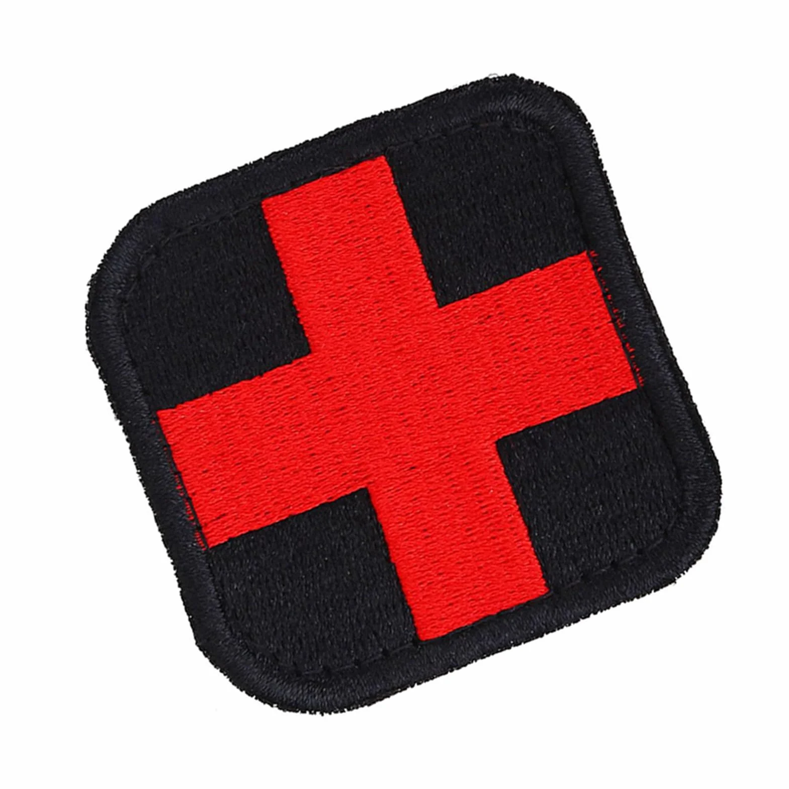 Taktyczna Naszywka Medyczna z Czerwonym Krzyżem, do Apteczki IFAK, Ratownictwa, Zestawu Ratunkowego, Czarna, 5x5 cm, 1 Sztuka