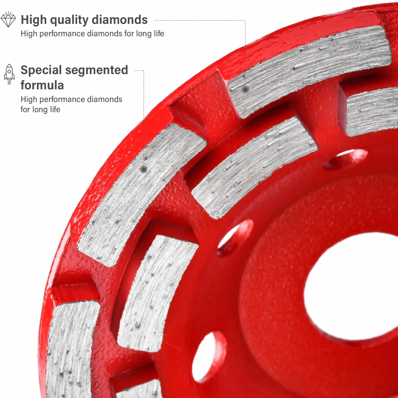 Diamentowa tarcza szlifierska 125 mm x 22,23 mm, diamentowa tarcza szlifierska, dwurzędowa, do betonu, kamienia naturalnego, kleju do płytek, granitu, muru, czerwona