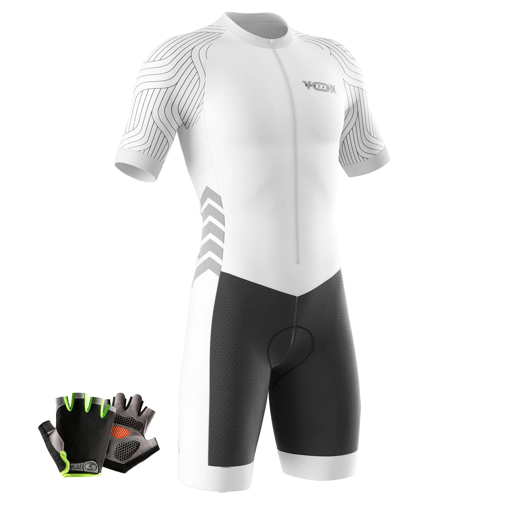 Męski kombinezon triathlonowy MTB z wyściełanymi rękawami + rękawice rowerowe