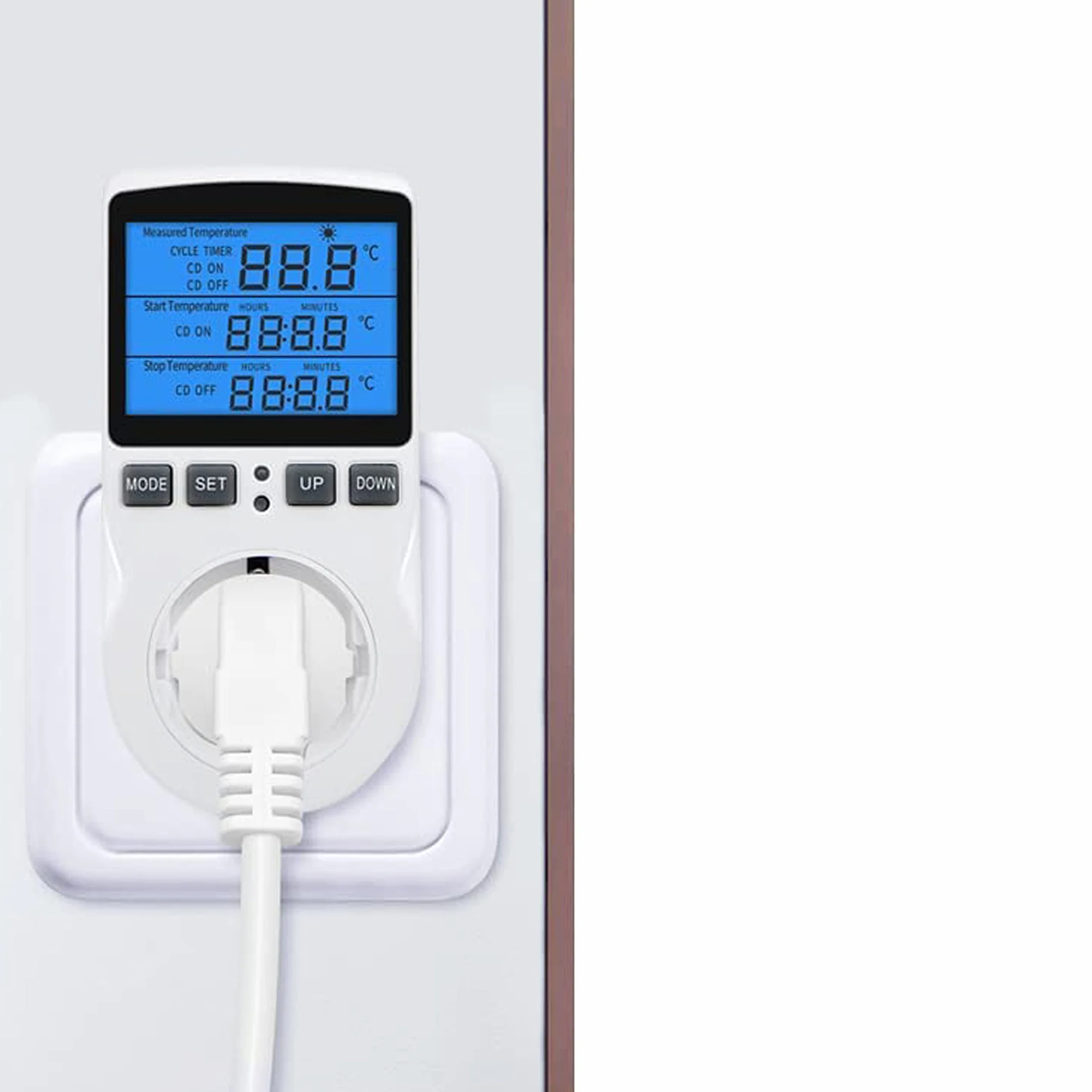 Retoo Termostat do gniazdka z czujnikiem temperatury, cyfrowy regulator temperatury 250 V z czujnikiem, gniazdko elektryczne, ogrzewanie, chłodzenie, przełącznik temperatury z sondą, ekran LCD do