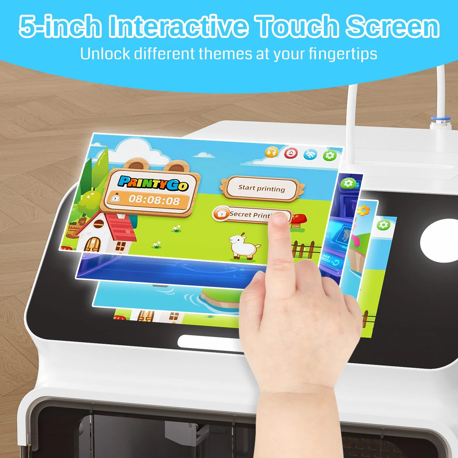 Drukarka 3D PrintyGo Mini dla dzieci, drukarka z automatycznym poziomowaniem 600 mm/s dla początkujących, bezpieczna dla dzieci konstrukcja, sterowanie przez Wi-Fi/aplikację, prezent do nauki STEM