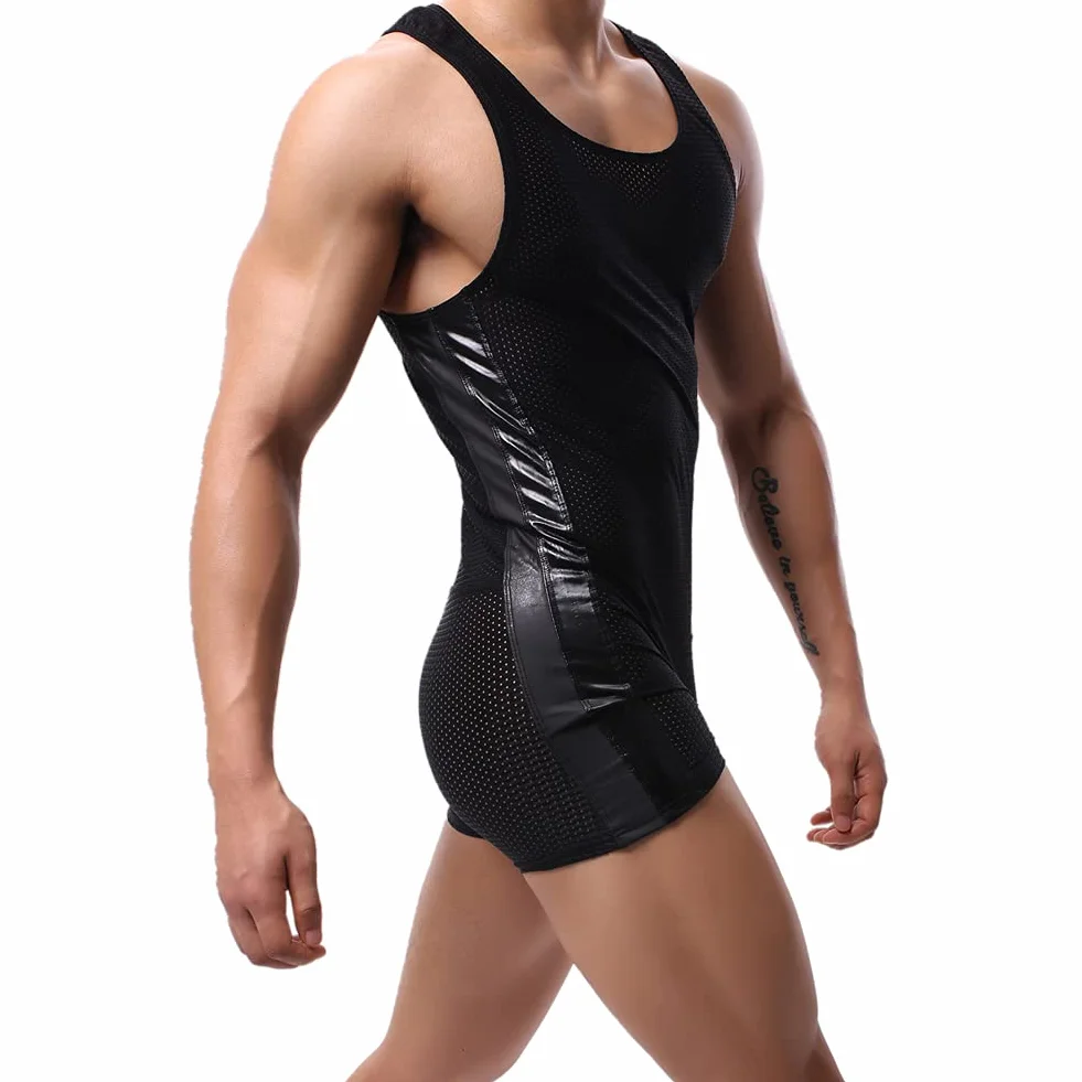 Męski podkoszulek zapaśniczy sportowy trykot body siłownia odzież sportowa podkoszulka, A-Czarny, XL