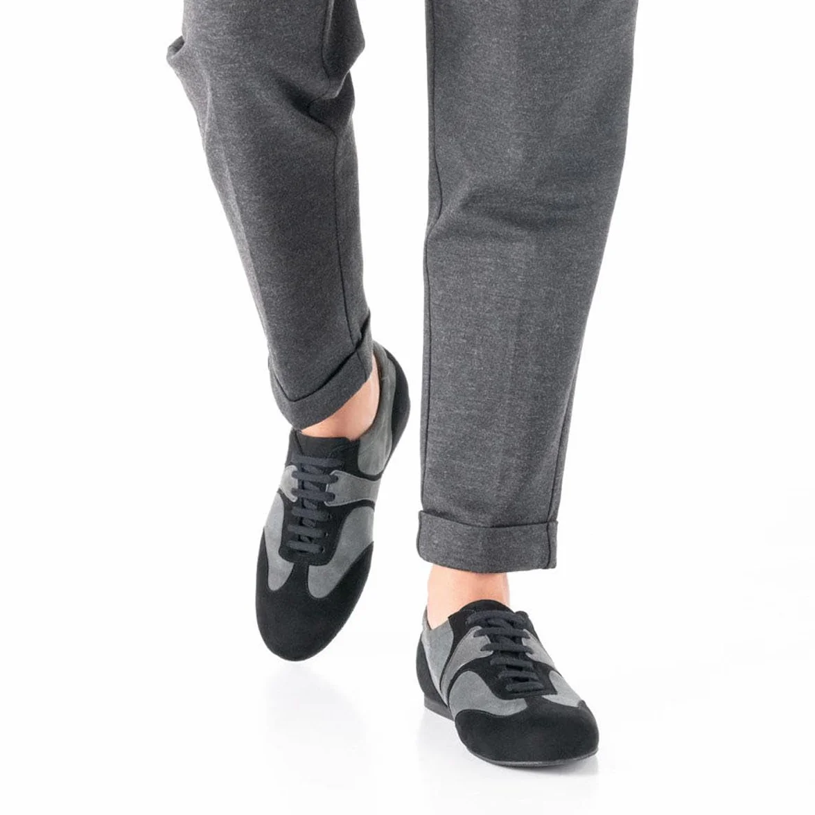 Werner Kern Męskie buty do tańca Parma 28065 - skóra welurowa czarne/szare - obcas klinowy 1,5 cm - podeszwa z zamszu - Made in Italy