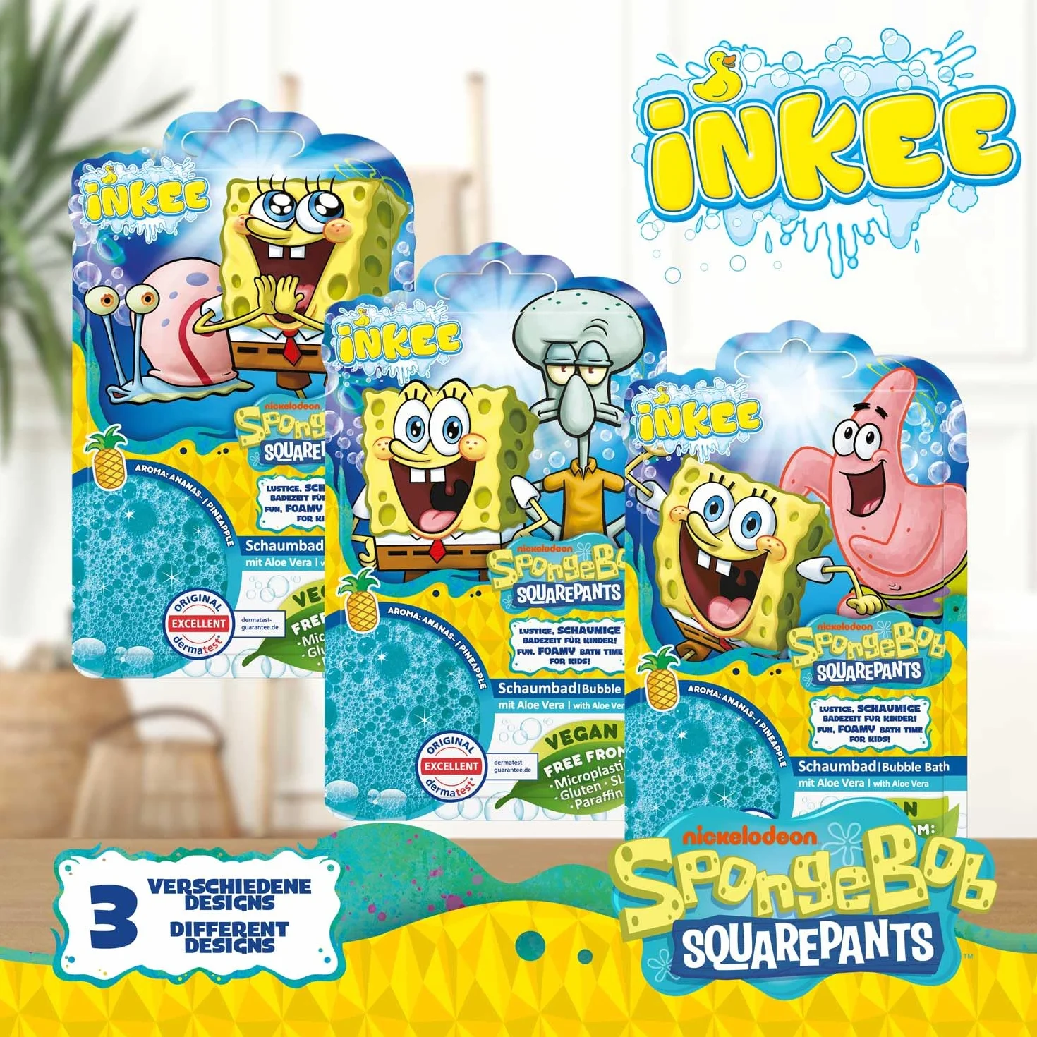 INKEE Płynna Pianka do Kąpieli SpongeBob | Niebieski Płyn do Kąpieli dla Dzieci z Olejem Migdałowym i Aromatem Ananasa, 40g