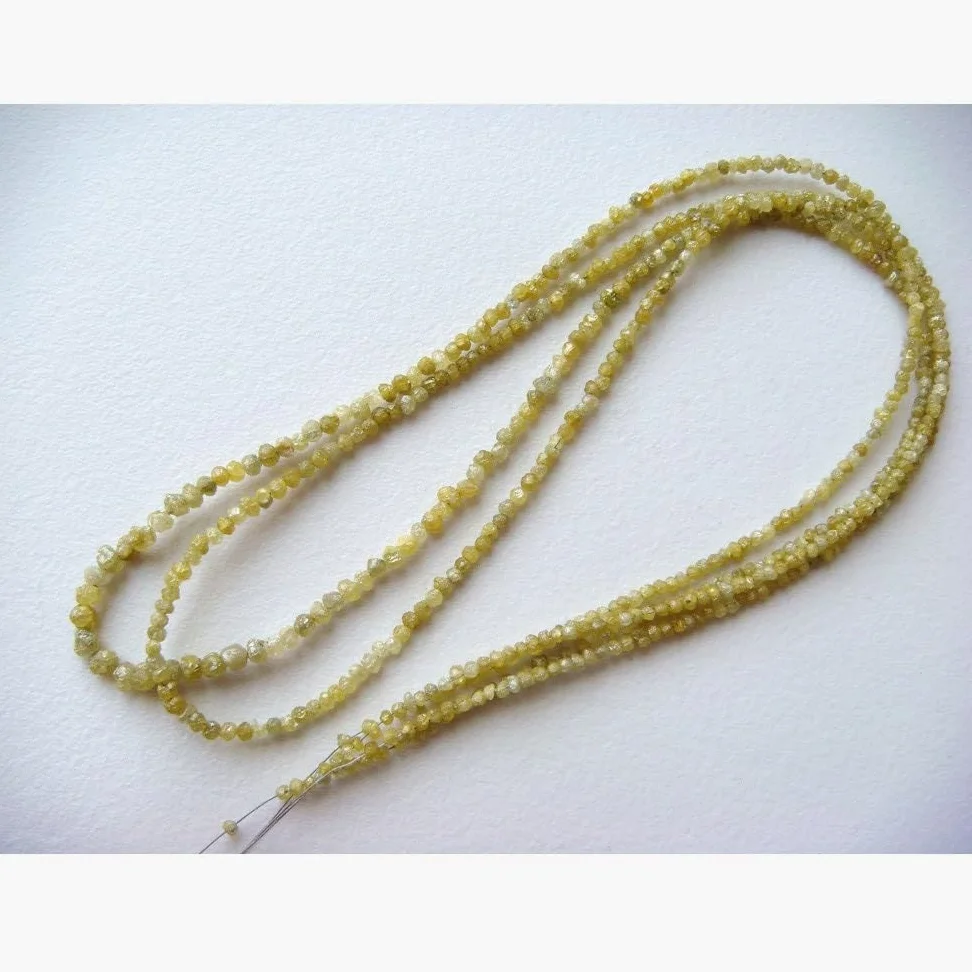 1,5 mm do 2,5 mm Żółte koraliki Rondelle, żółte surowe diamenty, diament bezkonfliktowy, surowe diamenty, naturalne rondelle diamentowe (4 cale do 8 cali), 1,5-2,5 MM, 4 cale