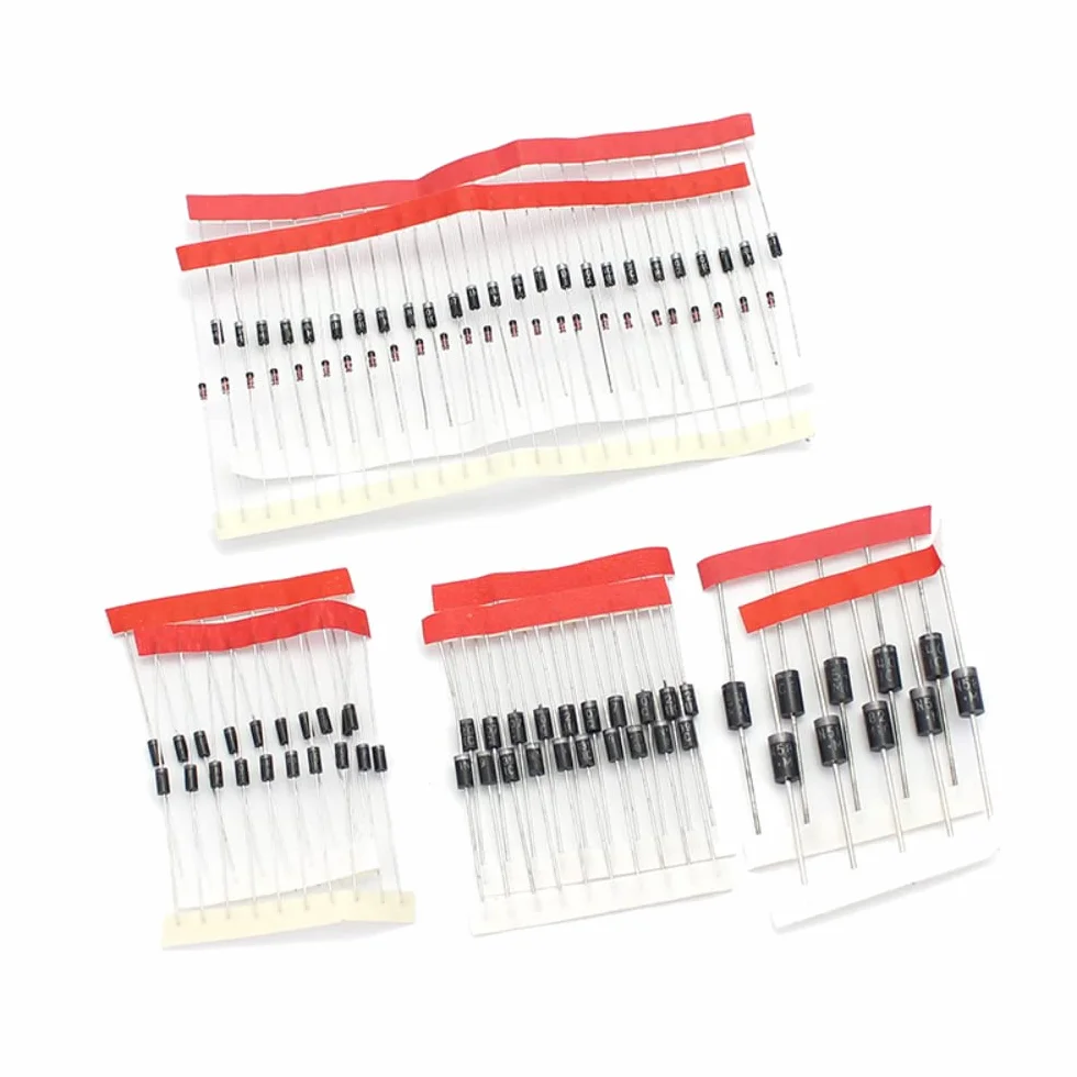 DollaTek Zestaw 100 szt. 8 wartości diod prostowniczych Zestaw asortymentowy do Arduino (25 x 1N4148, 25 x 1N4007, 10 x 1N5819, 10 x 1N5399, 10 x FR107, 10 x FR207, 5 x 1N5408, 5 x 1N5822)