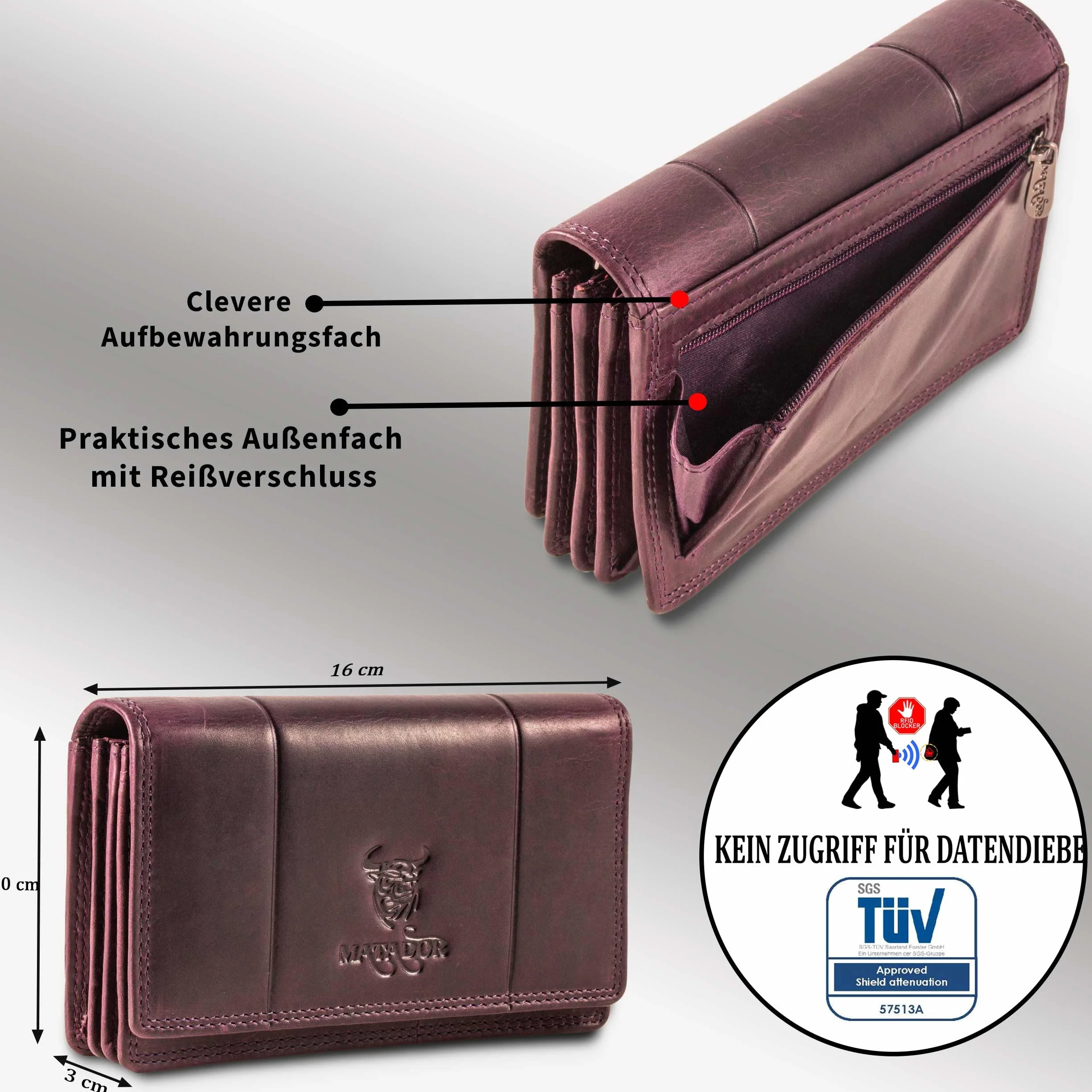 MATADOR Portmonetka damska czerwona skóra VENEDIG z blokadą RFID