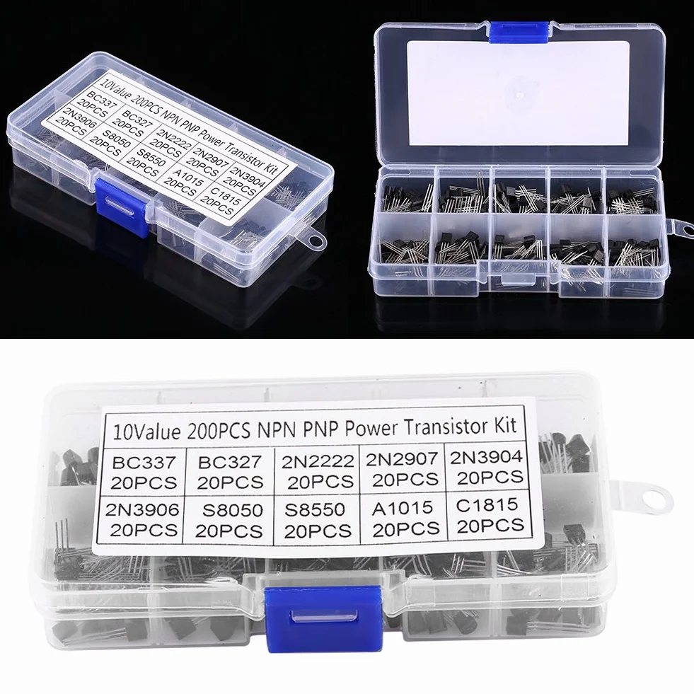 Tranzystor 2N2222 2N3904 Zestaw Asortymentowy Npn Pnp A1015 dla Led 2N 200 Sztuk 10 Wartości Tranzystory Krzemowe Asortyment Wciągarki Bc337, Bc327, 2N2222, 2N2907, 2N3904, 2N3906