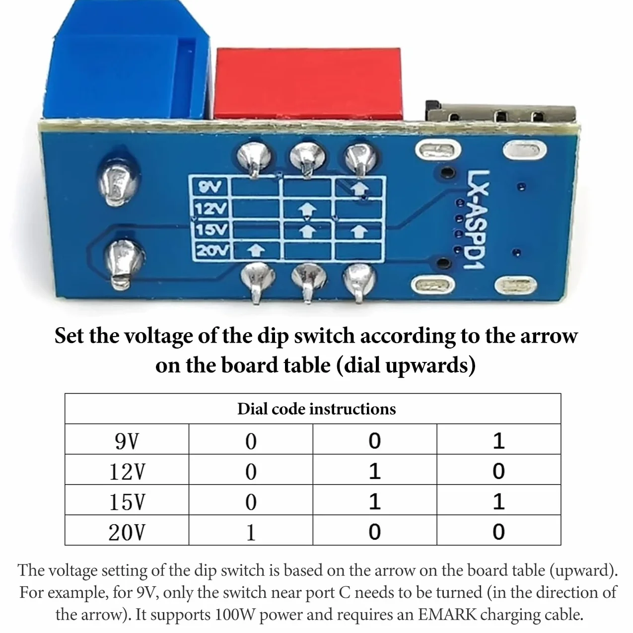 Moduł USB-C PD Trigger Board - zestaw 3 szt. z przełącznikiem DIP, USB C, Breakout Board do 5 V/9 V/12 V/15 V/20 V, PD/QC moduł szybkiego ładowania, kompatybilny z PD 3.0/2.0 i QC 3.0