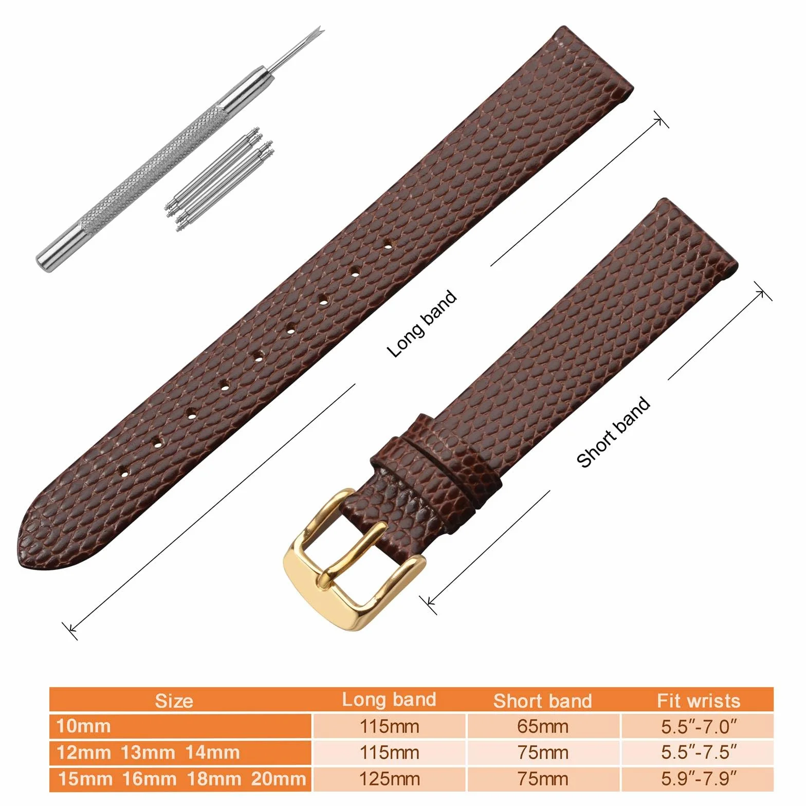 Annefit 10 mm 12 mm 13 14 15 16 18 20 mm damskie paski do zegarka z teksturą jaszczurki, skórzany pasek zastępczy