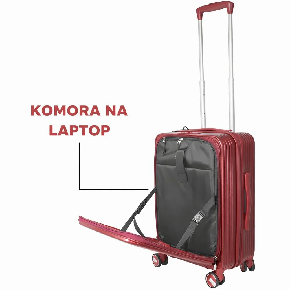 Zestaw 3 walizek z twardego poliwęglanu, specjalny system otwierania z przodu z przegródką organizera, możliwość rozszerzenia, 51 61 71 cm, zamek szyfrowy TSA, podwójne kółka 360 stopni