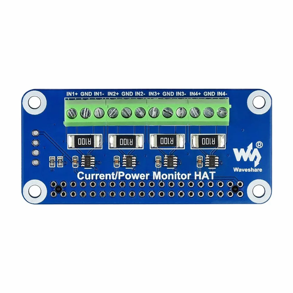 Waveshare 4-ch Current/Voltage/Power Monitor HAT do Raspberry Pi I2C/SMBus Interface Easy to Monitor each Channel's Current, Voltage and Power Consumption