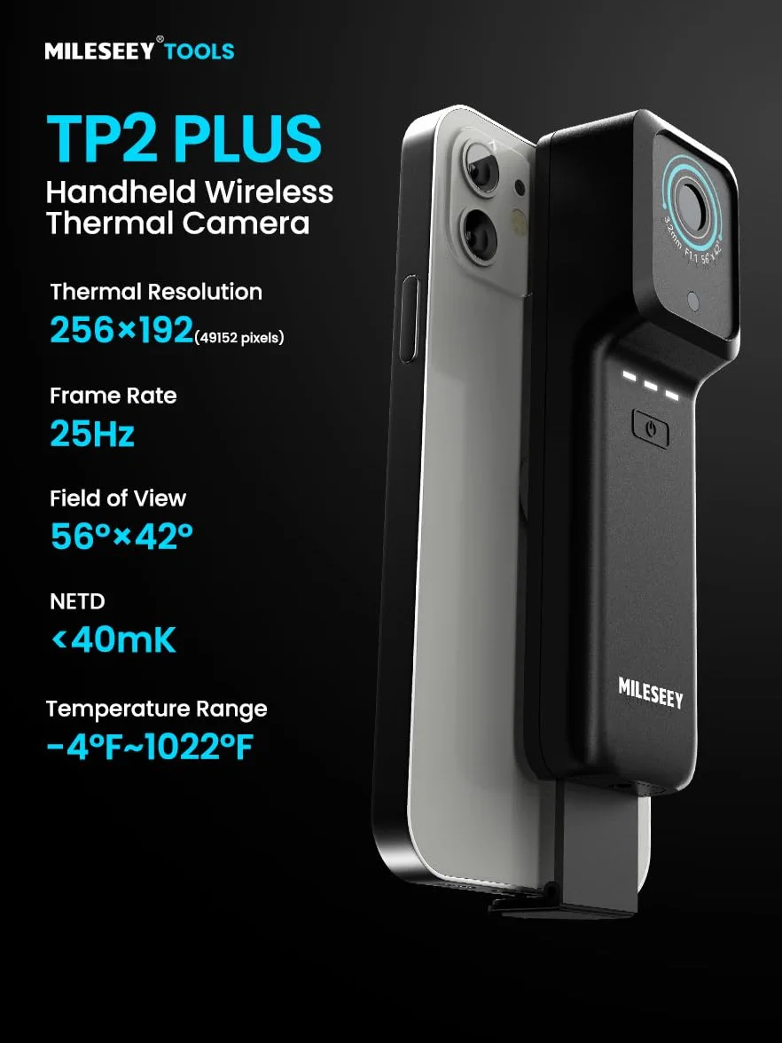 MiLESEEY TP2 Plus kamera termowizyjna do smartfonów, rozdzielczość 256 x 192 na podczerwień, do systemów iOS i Android, zakres temperatury -4°F~1022°C, czułość termiczna 40 Mk (TP2PLUS)