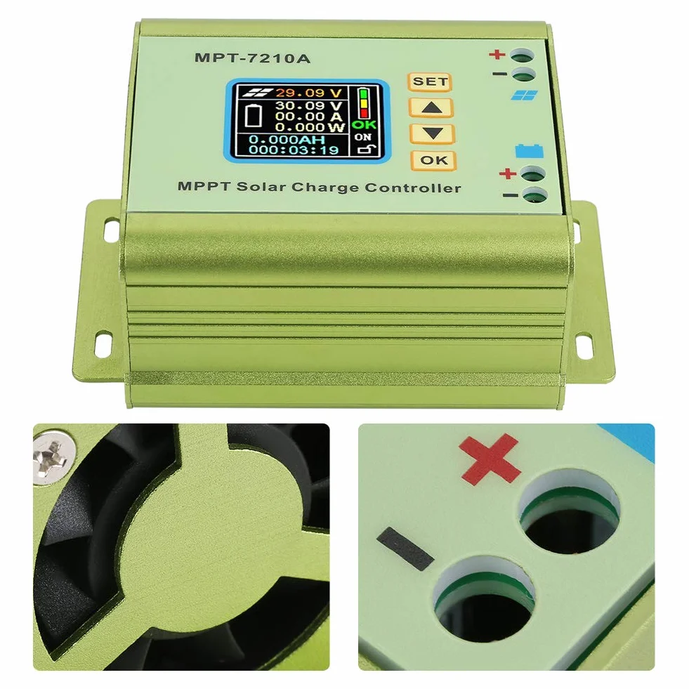 Regulator ładowania panelu słonecznego, MPT-7210A kontroler ładowania panelu słonecznego wyświetlacz LCD kontroler solarny dla przemysłu domowego komercyjnego samochodu łodzi