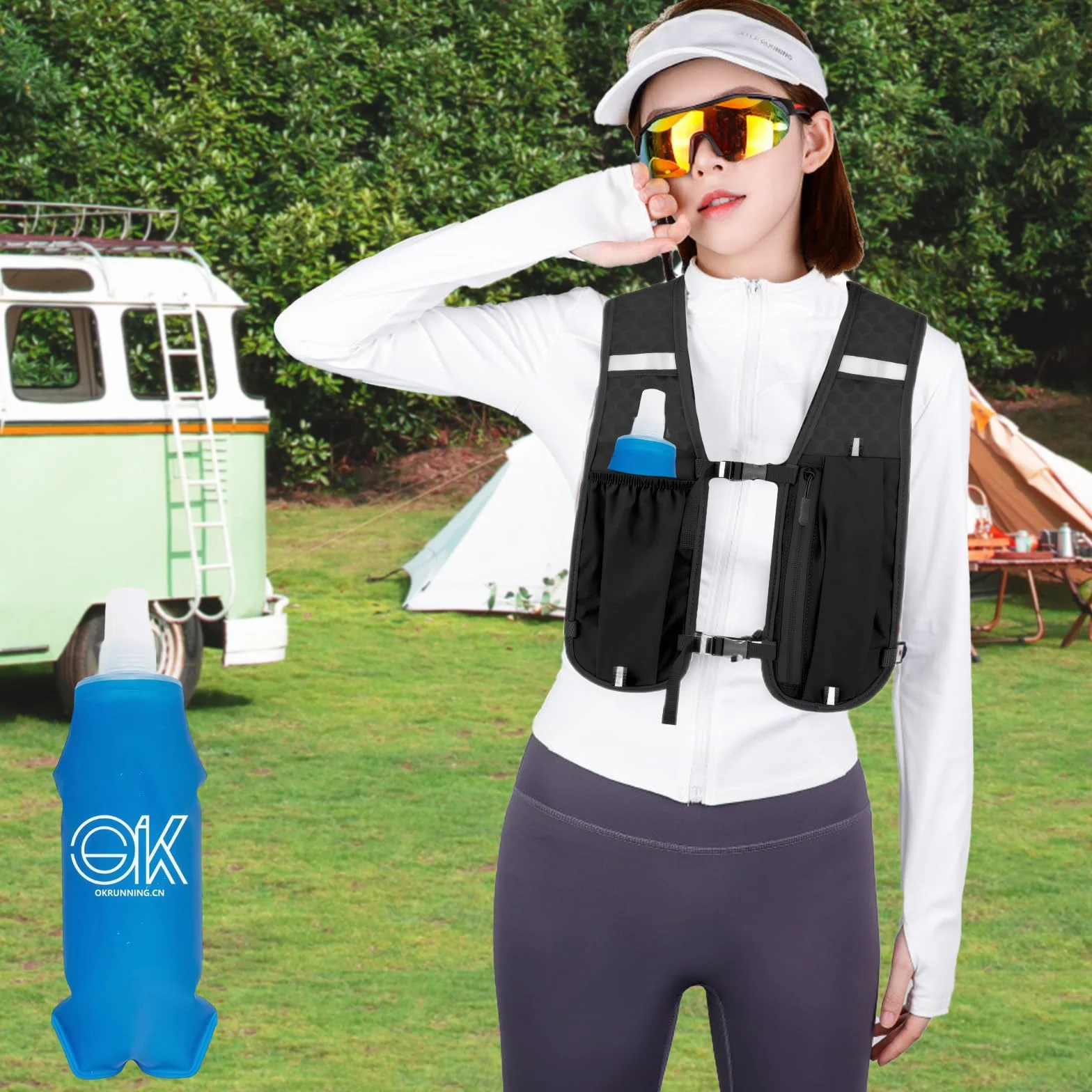 Kamizelka do biegania dla kobiet,plecak do biegania,wodoodporny,odblaskowy,biegów przełajowych,maratonu, kempingu (z bidonem 500 ml)