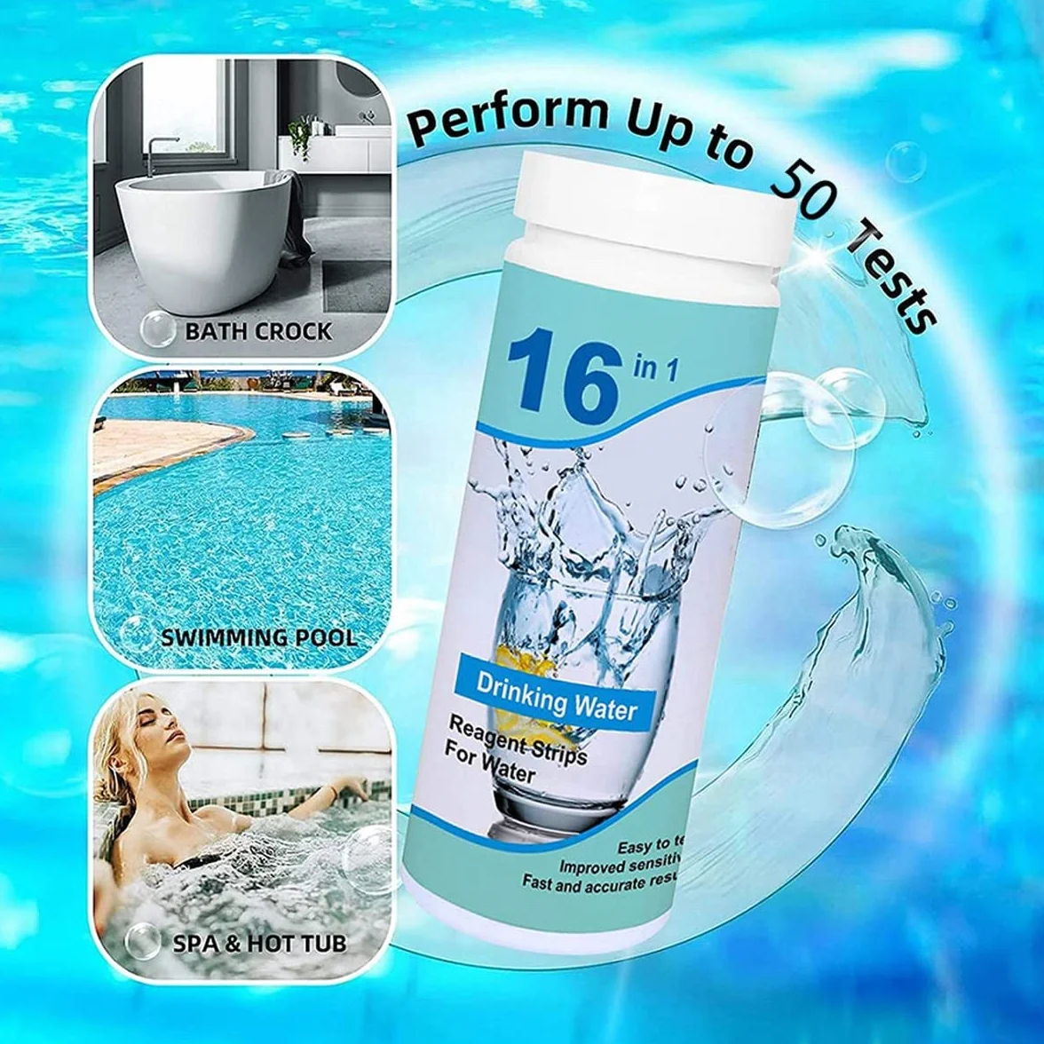 Paski Testowe Basen 16 w 1 PH Woda Pitna Spa Studni Kranu 50 Sztuk