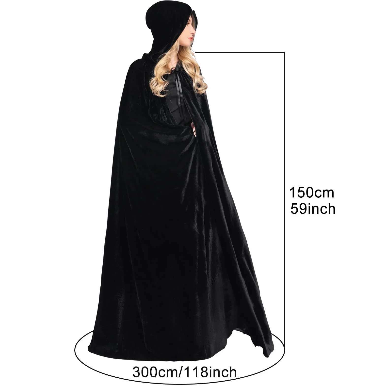 Aksamitny płaszcz z kapturem, uniseks, kostium na Halloween, peleryna, pełnowymiarowa peleryna z kapturem dla diabła czarownicy, czarodzieja, Halloween, Boże Narodzenie, cosplay