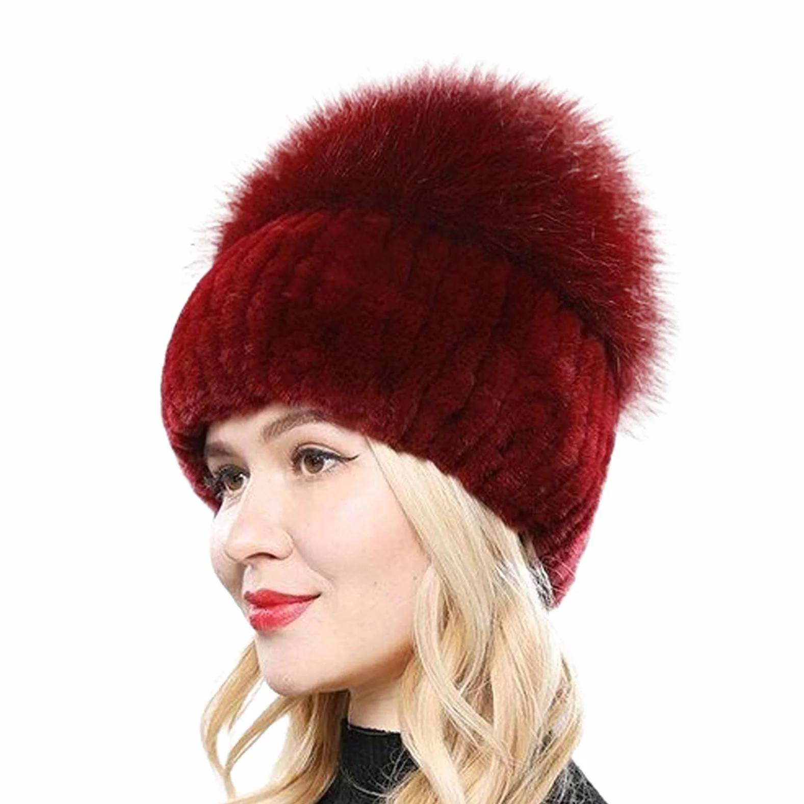 Damska zimowa czapka dzianinowa Top Natural Cap Beanies (wino czerwone, jeden rozmiar)