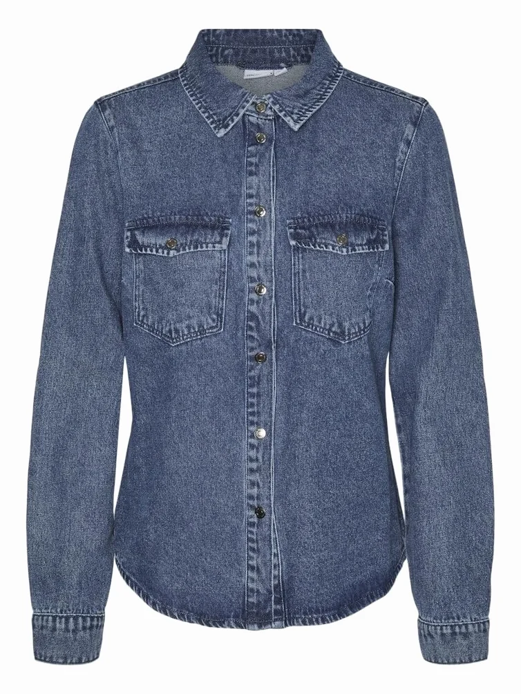 VERO MODA Vmjennie Ls Denim Shirt Mix Noos koszula dżinsowa, niebieski (medium blue denim), L