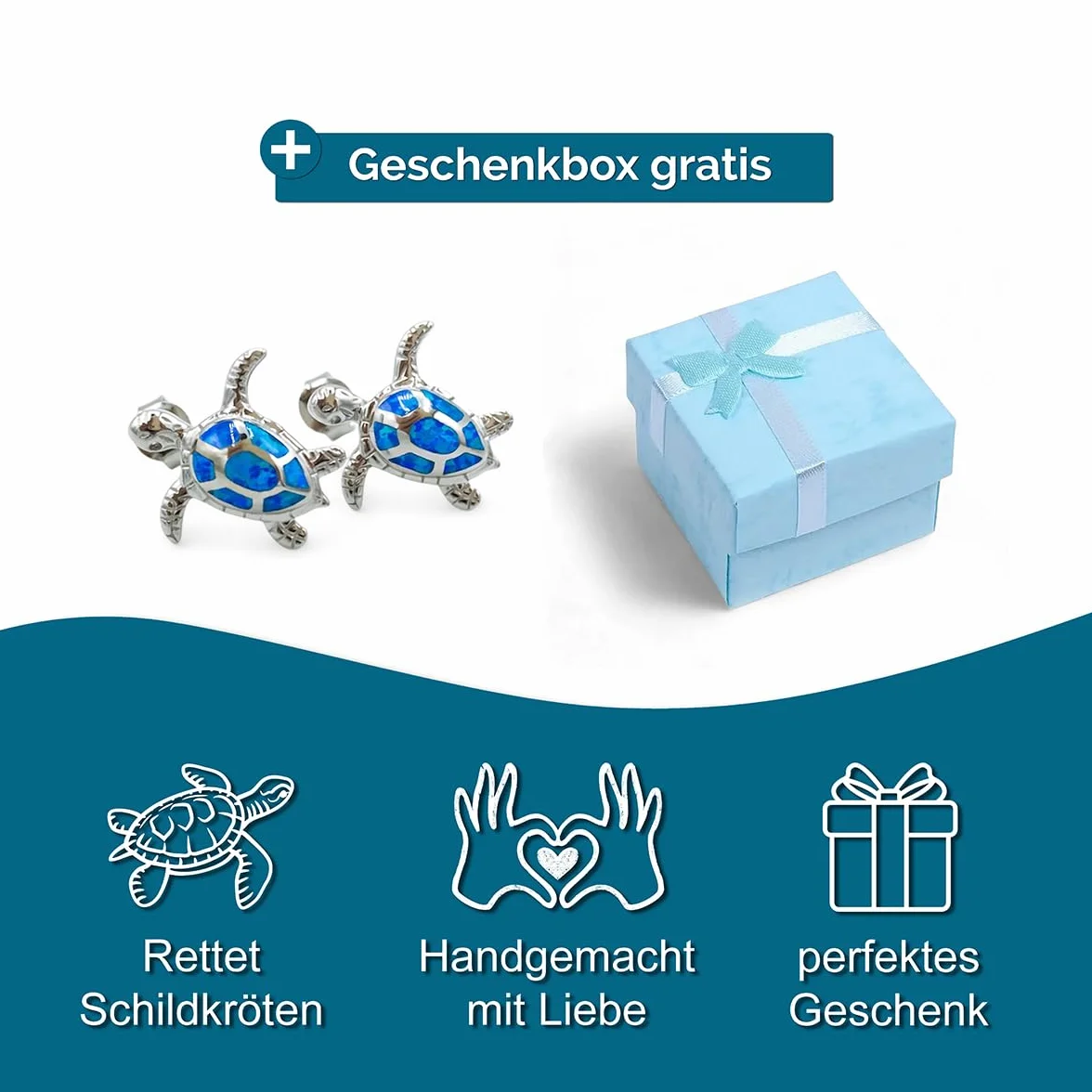 Turtles żółw ze srebra próby 925 z GPS Live Tracking + aplikacja – kolczyki damskie na chrzciny, dla dziewcząt, kobiet, prezent, 2,5 x 2,5 cm, srebro wysokiej próby 925, opal