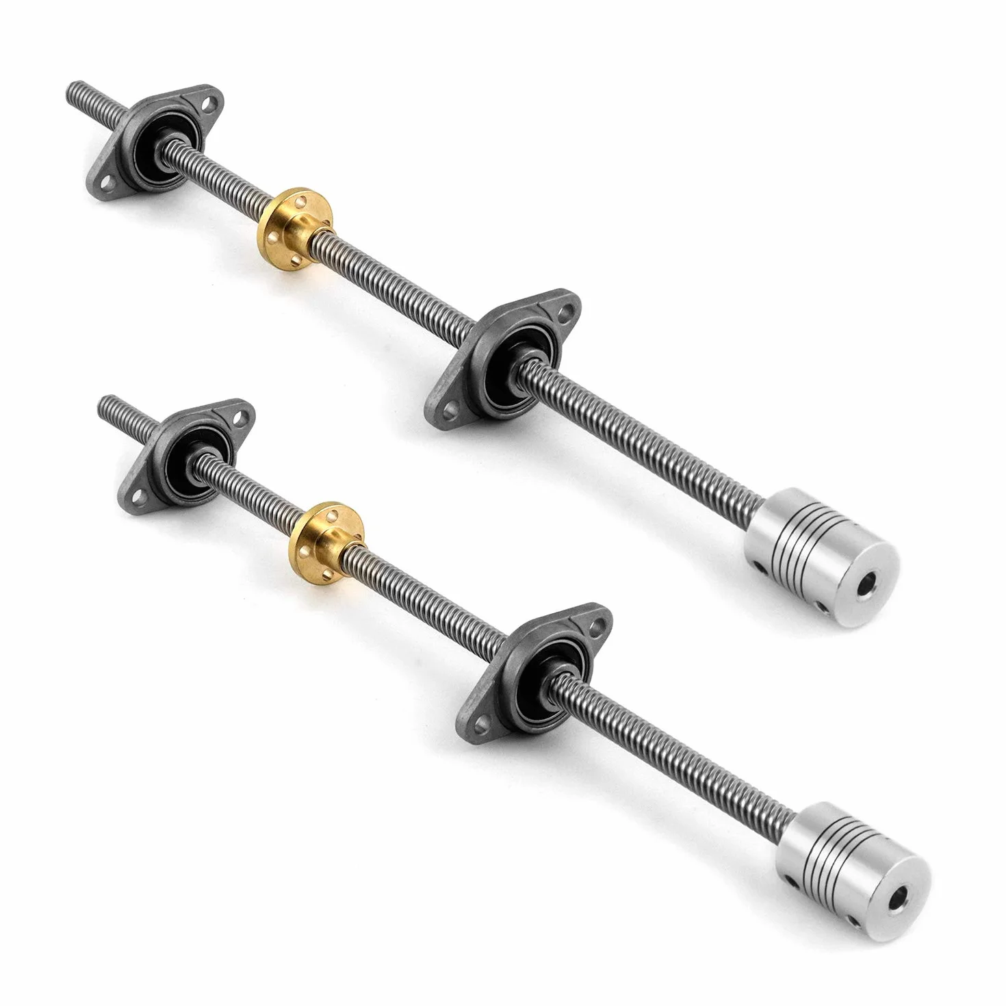 Zestawy QWORK 2 300mm 8mm T8 pręt gwintowany śruba pociągowa do drukarki 3D, śruba pociągowa, nakrętka miedziana, sprzęgło, łożysko kulkowe z poduszką, klucz sześciokątny