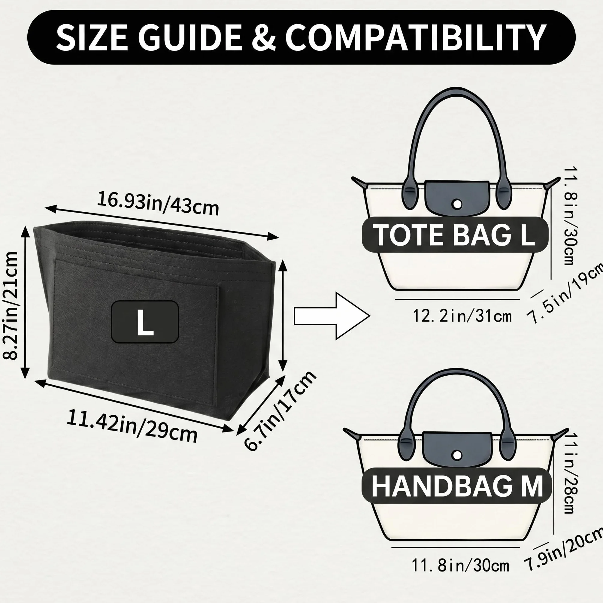 Generic Organizer do torby jest odpowiedni dla Longchamp Le Pliage bag organizer. Dostępne są różne rozmiary (czarny, L) (Akcesorium zewnętrzne)