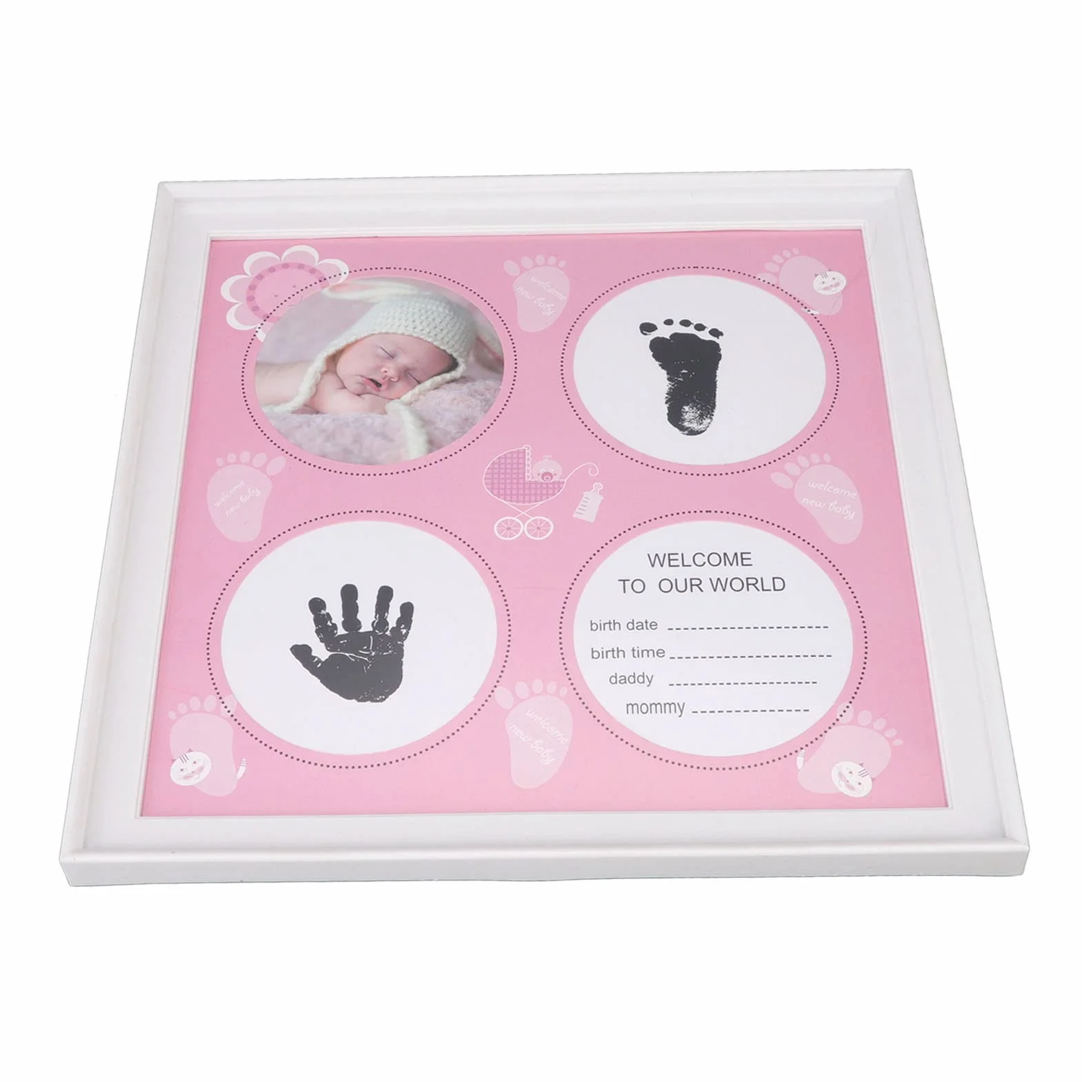 BORDSTRACT Baby Handprints And Footprints Ramka Na Zdjęcia, Prezent Dla Noworodka, Pamiątka Dla Chłopca I Dziewczynki Milestone Ramka Na Zdjęcia Dla Noworodków, Dekoracja Pokoju(Różowy)