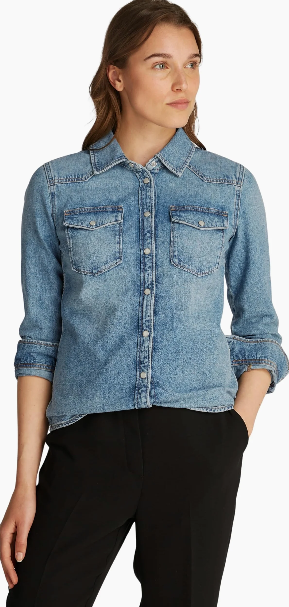 Tommy Hilfiger Damska koszula DNM LS Slim SAM WW0WW43730 L/S Koszula, Denim, 38, Denim (Sam), 64