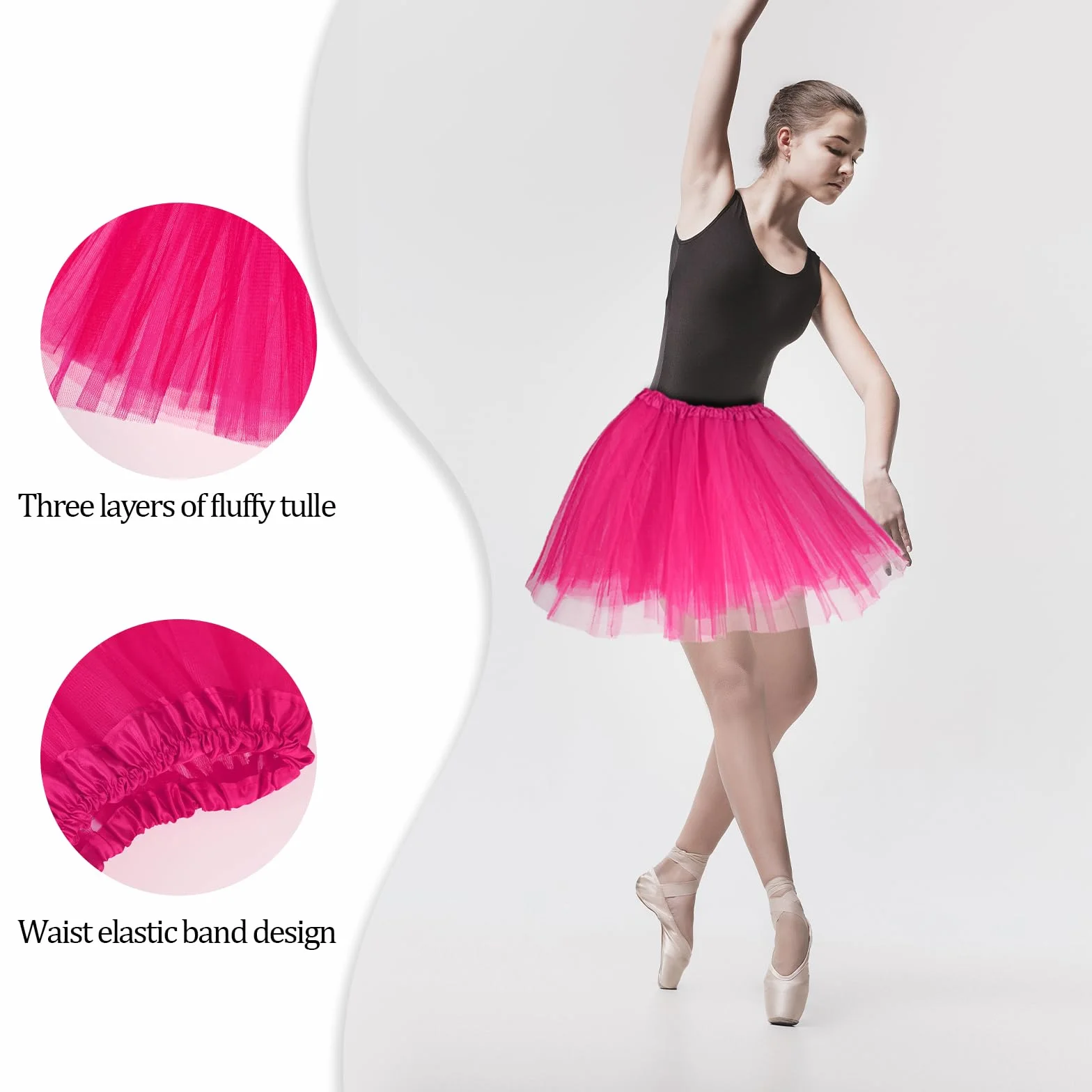 Spódnica tutu, damska spódniczka tutu, klasyczna, elastyczna, 3-warstwowa, tiulowa, na imprezę, balet, taniec, dla kobiet, nastolatków, dziewcząt