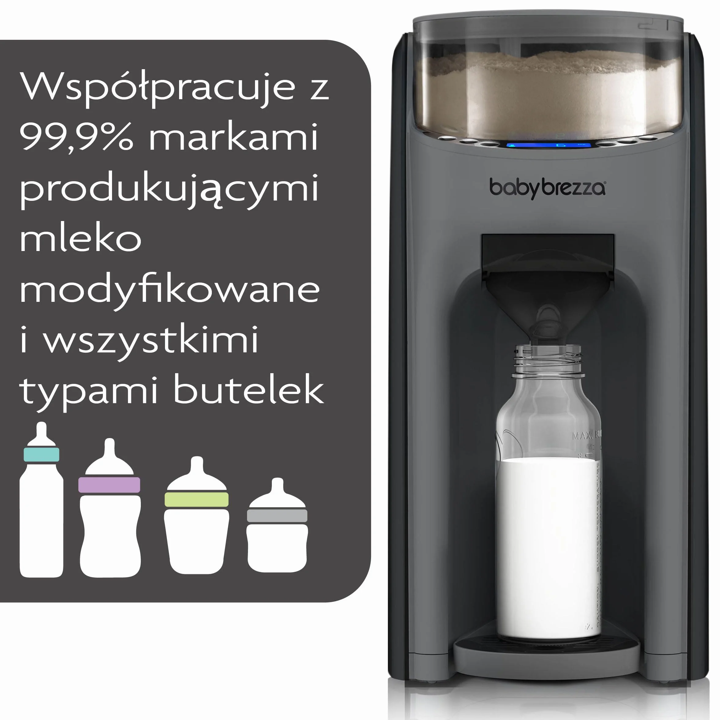 Baby Brezza - Automatyczny ekspres do Przygotowywania Butelek z mlekiem Formula Pro Advanced - Węgiel Szary - Precyzyjna Technologia Mieszania Mleka w Proszku i Wody - 3 Ustawienia Temp. - 60-300 ml
