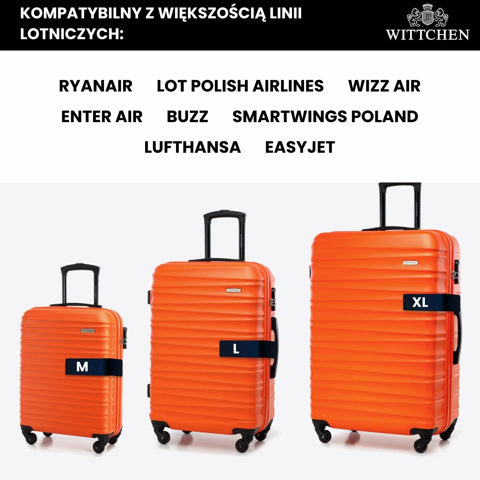 WITTCHEN GROOVE Line Średnia walizka podróżna ABS twardy bagaż zamek szyfrowy teleskopowa rączka 4 kółka rozmiar M pomarańczowy