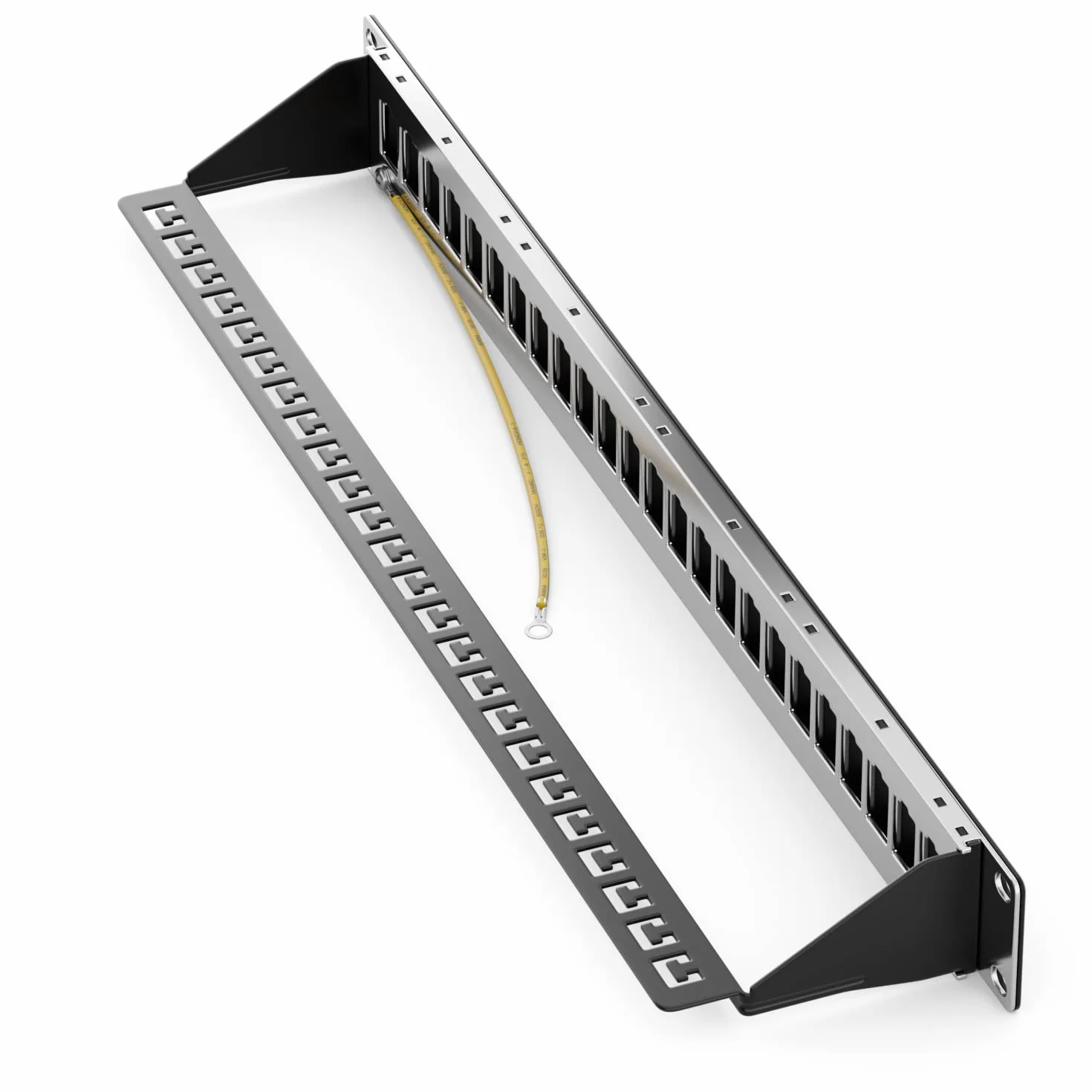 deleyCON 24 Portów Zestaw Paneli Krosowych CAT7 Pole Łatki Pole Dystrybucji Modułowy 1 HE 19" Calowy Montaż w Szafie + 24x CAT 7 Moduły Keystone RJ45 10 Gbit/s 600 MHz Kabel do Układania Czarny