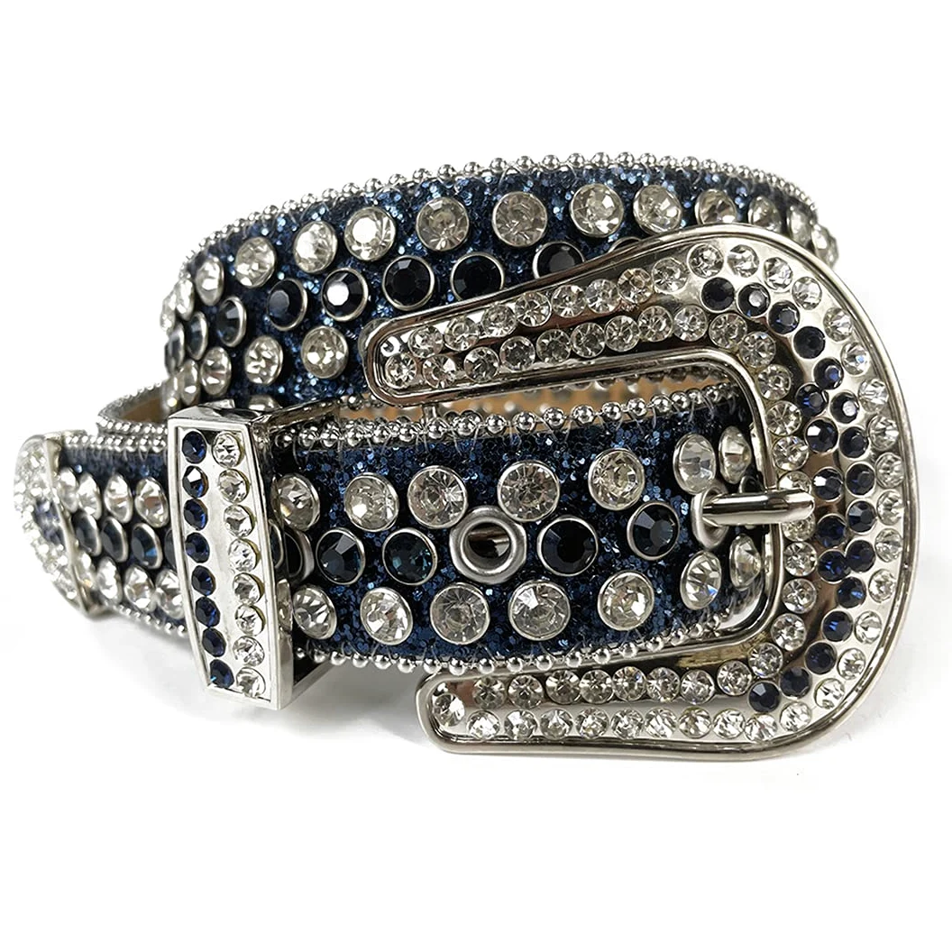 Różowy kryształ górski pasek damski męski jakość kryształ ćwiekowany pasek mężczyzna kobiety Ceinture Femme Cinto De Strass do dżinsów deeratywny ciemnoniebieski 102 cm