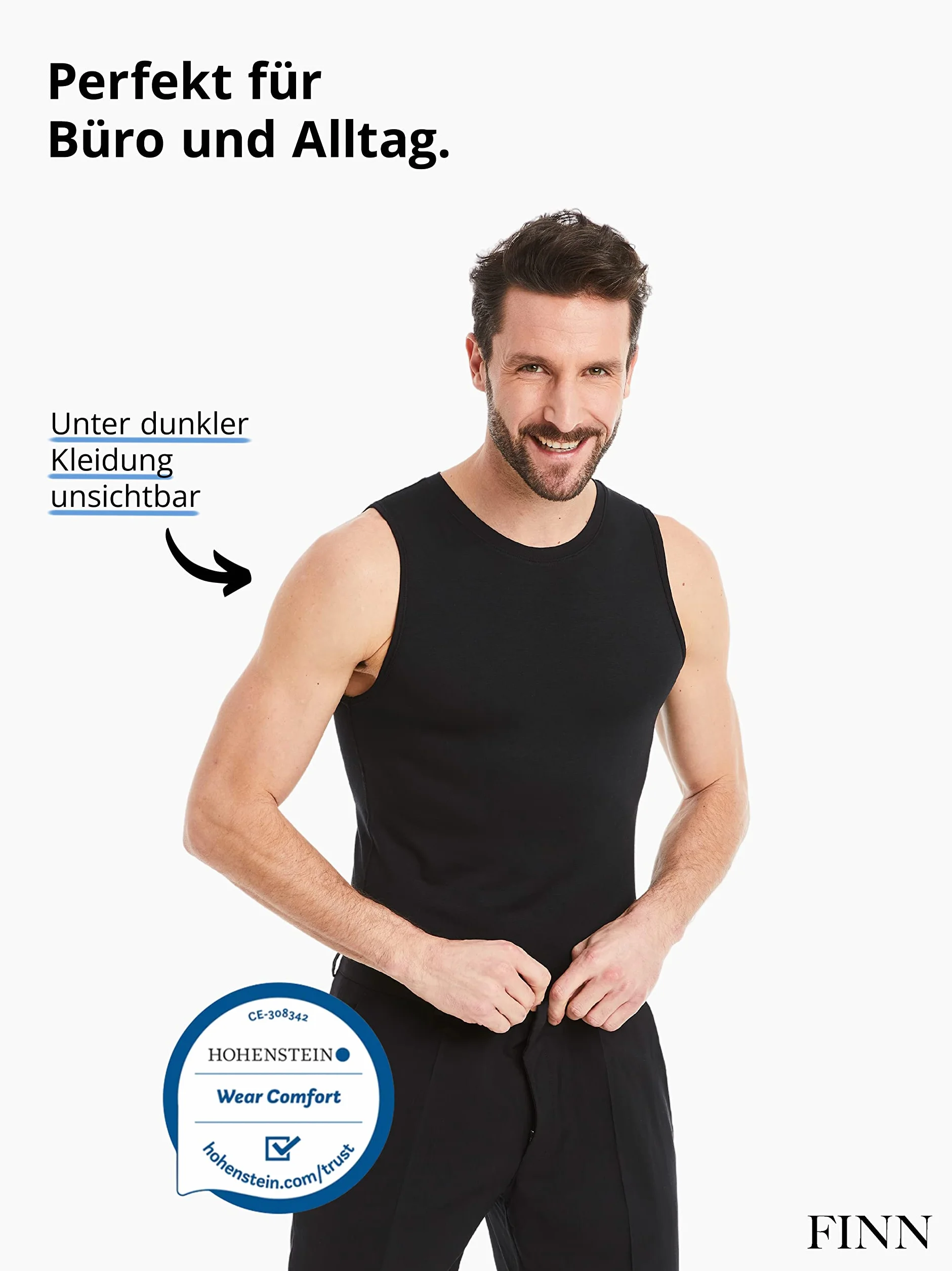 FINN Biznesowy podkoszulek męski bez rękawów z okrągłym dekoltem - podkoszulek męski Tank Top z oryginalnego materiału Lenzing® Modal