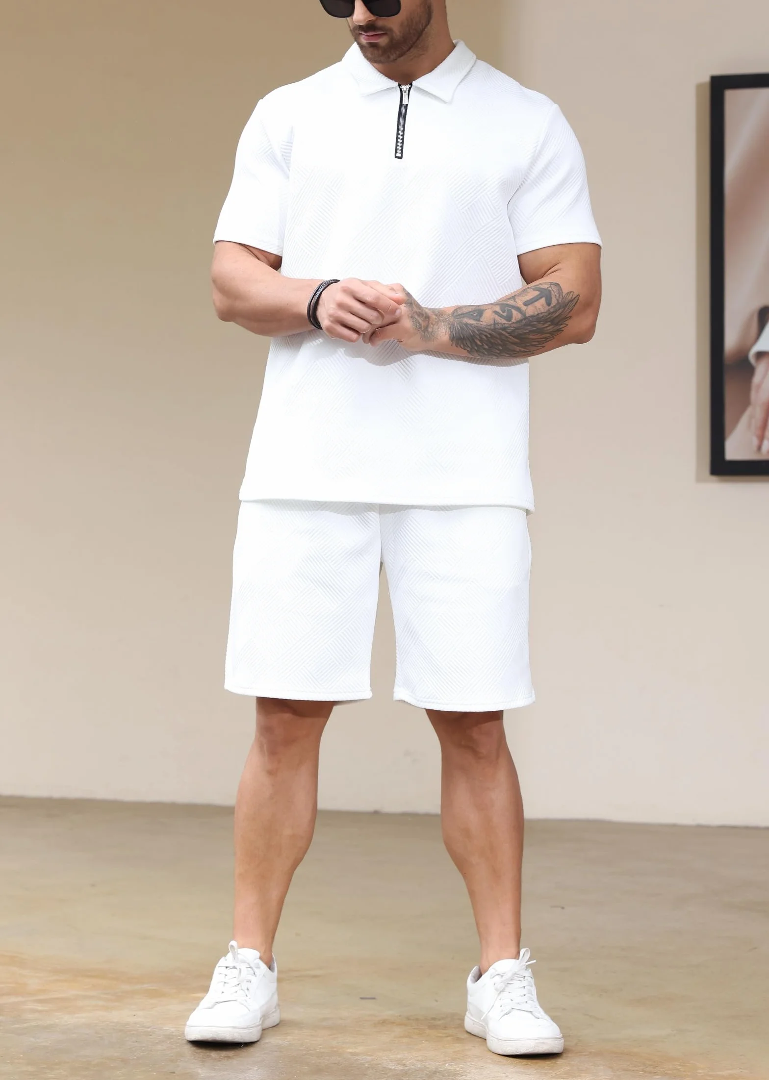 Hoefirm Męski dres polo z krótkim rękawem zestaw 2-częściowe spodnie garniturowe