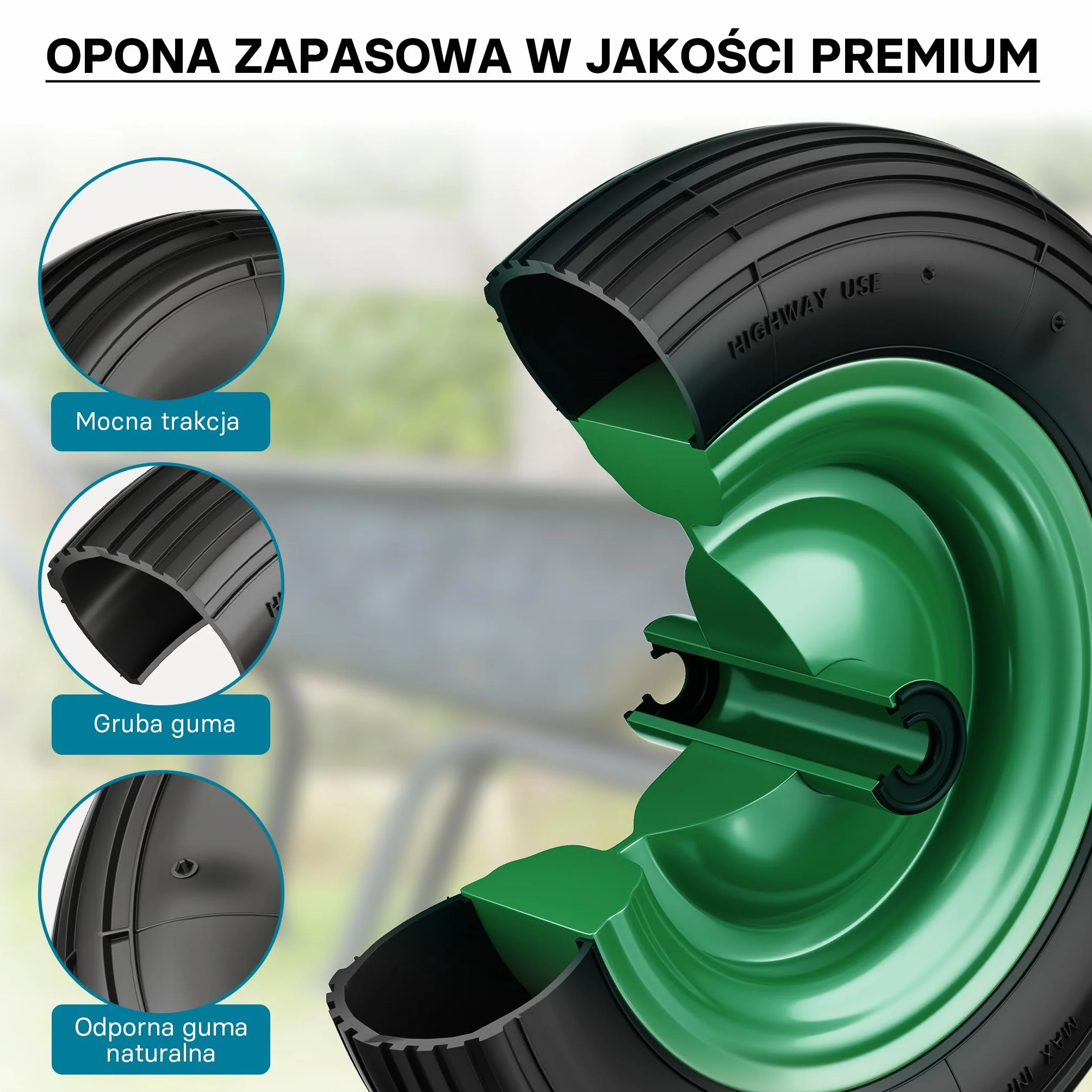 Wiltec Opona zamienna do taczki 3.50-8, koło pneumatyczne kompletne ø 370-380 mm z dętką i felgą metalową do wózków transportowych