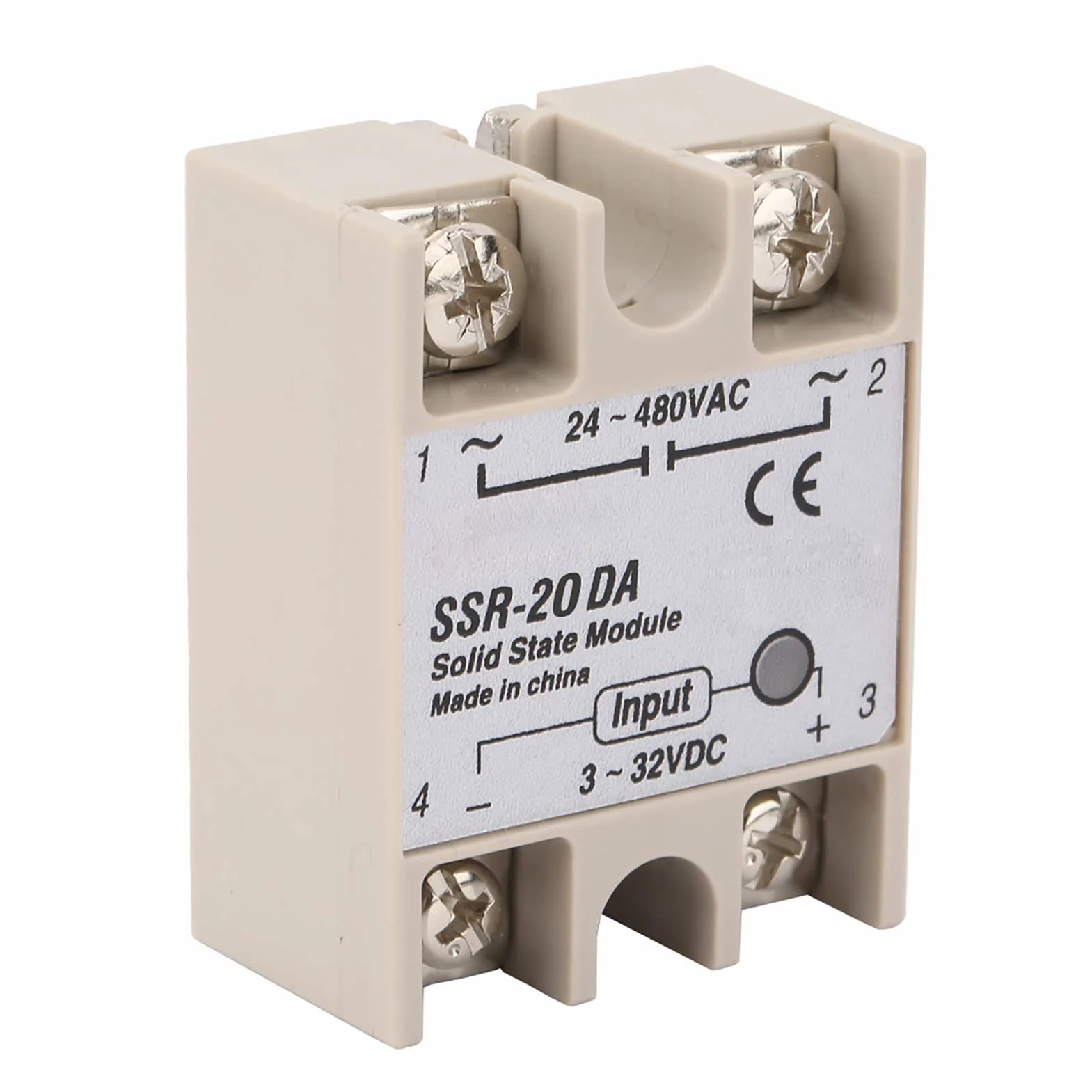 Przekaźnik półprzewodnikowy wejście DC-AC 20A moduł przekaźnika SSR 3 V-32 V DC do 24 V-380 V AC normalnie otwarty typ
