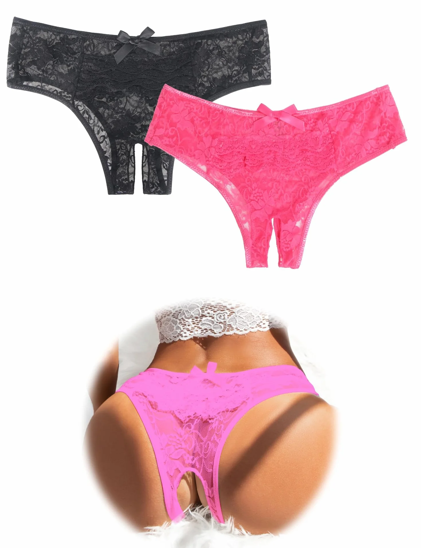 ohmydear Bielizna erotyczna dla kobiet, 2 sztuki, seksowne majtki, duże rozmiary, stringi, bielizna erotyczna z otworem