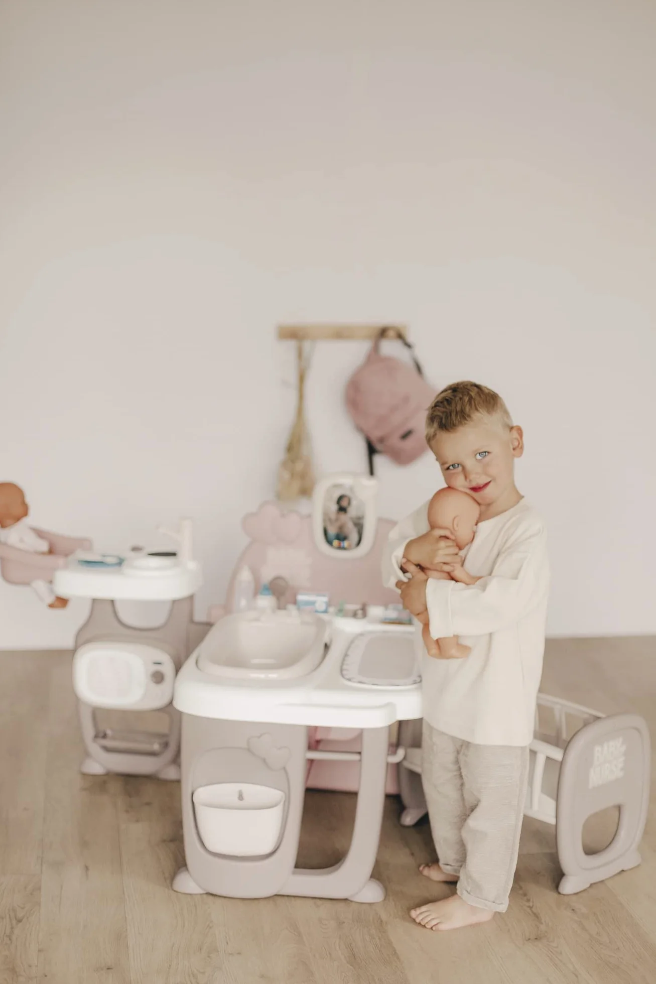 Smoby 7600220376 Baby Nurse Kącik opiekunki 3w1, wielofunkcyjny domek dla lalek, kuchnia, łazienka, sypialnia, 149,1x71x71 cm