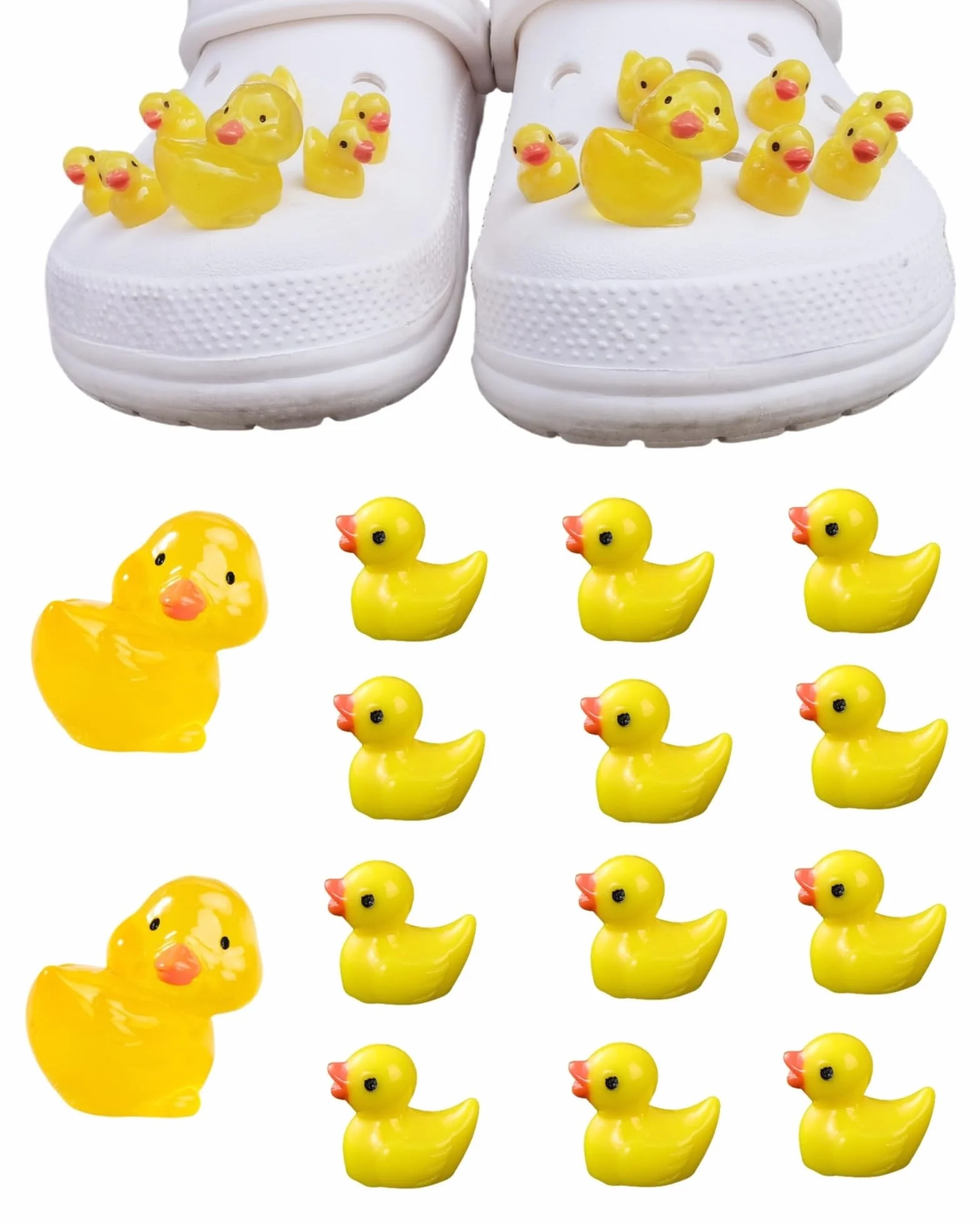 14 szt. zawieszek z motywem kaczki do butów, 3D kaczka, chodaki, 2 szt., świecące w ciemności, duże kaczki, 12 szt. kaczki, śmieszna zawieszka