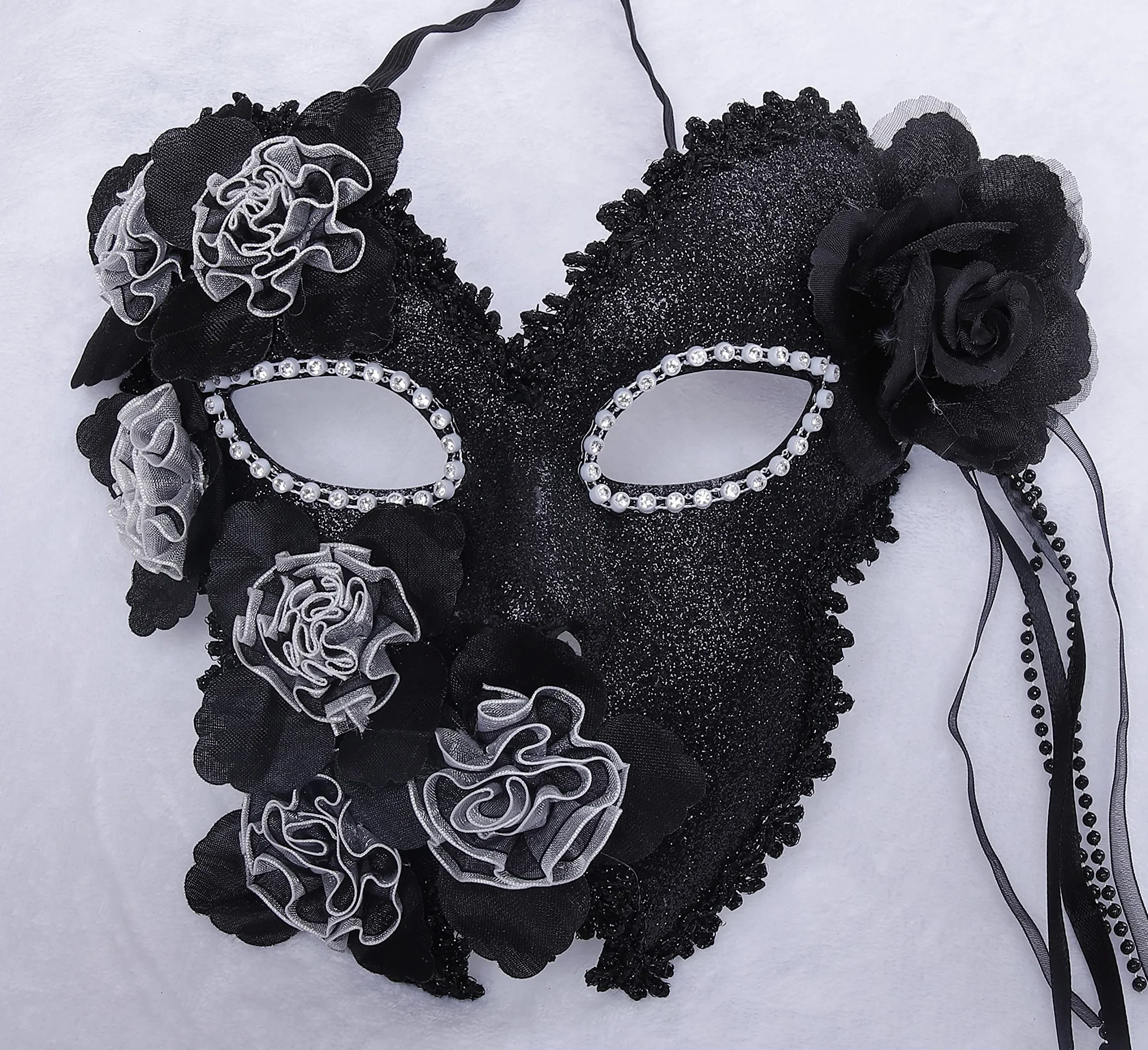 Halloweenowa maskarada maska wenecka kostium maska z piórami maska maskaradowa Halloween karnawał cosplay impreza maska na całą twarz (czarno-biała)