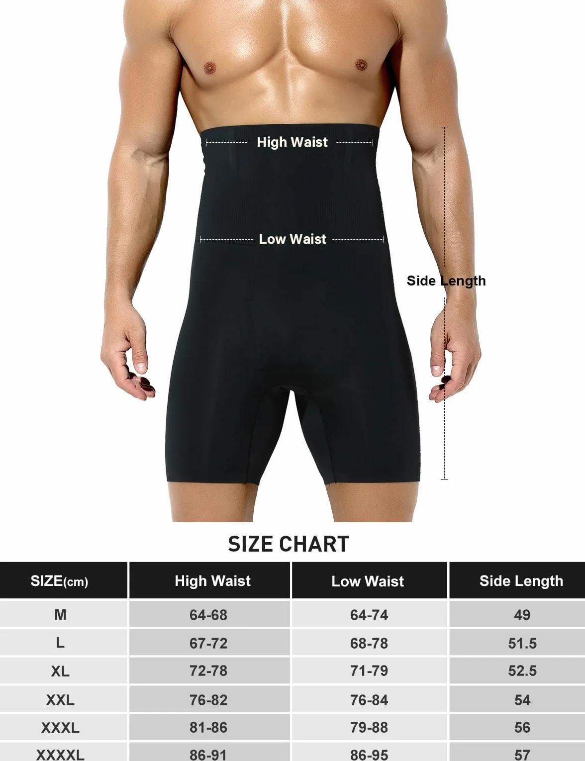 Casey Kevin Shapewear Boxerki męskie wyszczuplające brzuch, kompresyjne szorty męskie, body shaper, szorty bauchweg, spodnie męskie wyszczuplające brzuch, K1 - czarny, XL