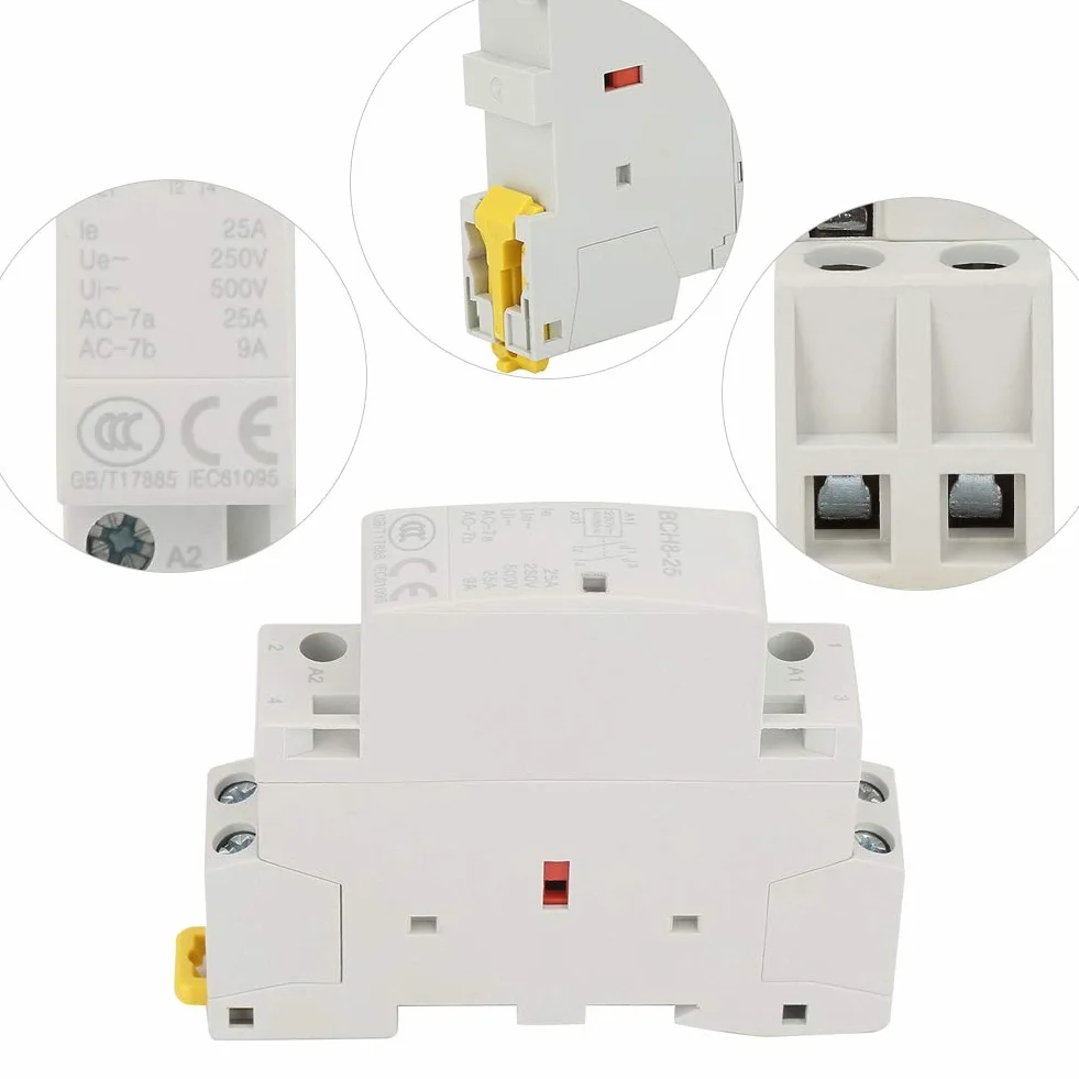 Stycznik AC 2P 25A 220V / 230V, 2NO Stycznik na szynę Din AC 50 / 60HZ 25A 220V / 230V 2P Stycznik AC do użytku domowego