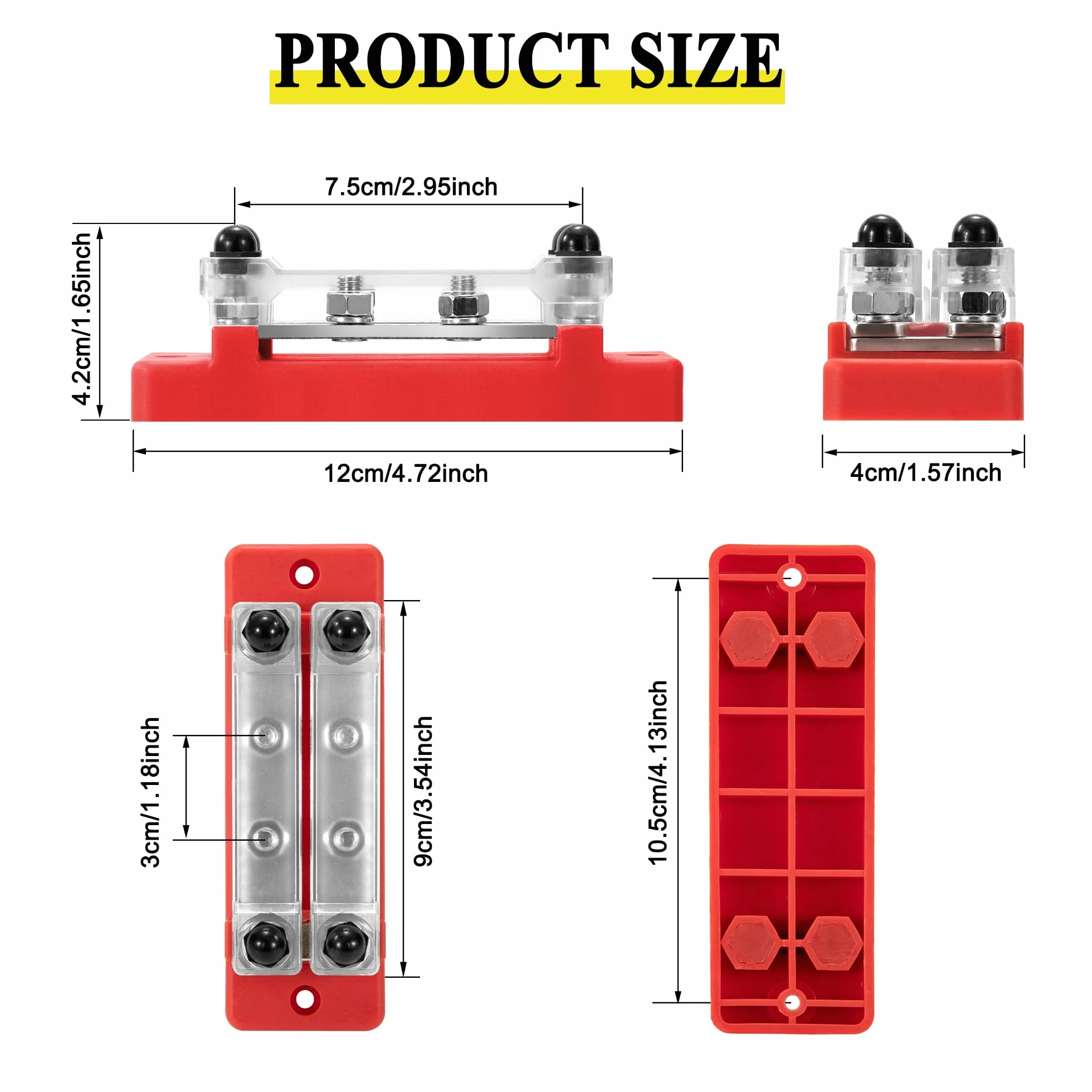 Blok dystrybucji zasilania 12 V-48 V DC Busbar 150A 2-drożny blok zacisków z 8 x M6 Czerwony i czarny zacisk śrubowy do samochodu łodzi czerwony i czarny 2 sztuki